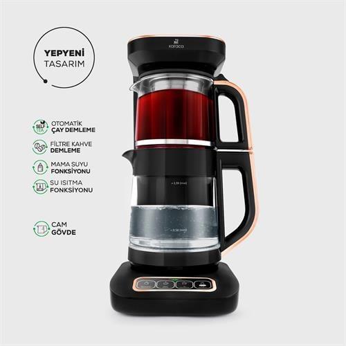 Karaca Çaysever Robotea Pro 4 İn 1 Konuşan Cam Çay Makinesi Black Copper
