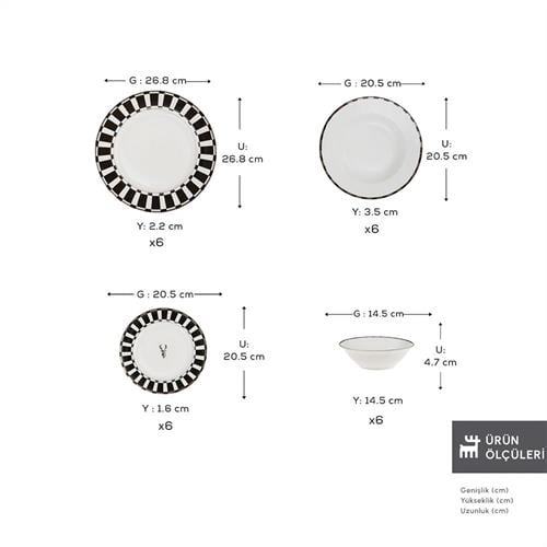 Karaca Elegance Bone Aries 24 Parça 6 Kişilik Yemek Takımı