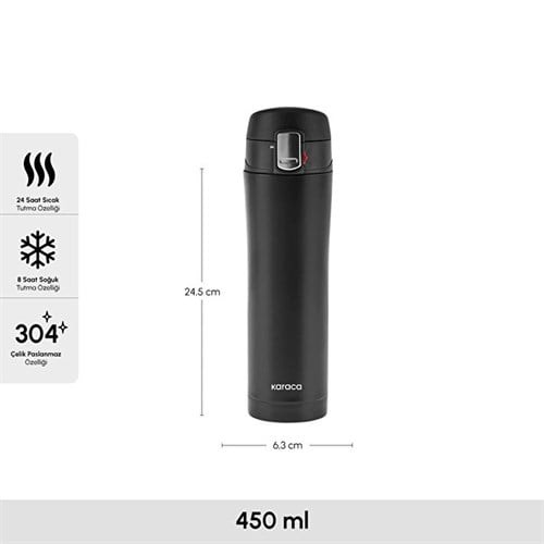 Karaca Pluton Çelik Sızdırmaz Termos Siyah 450 Ml