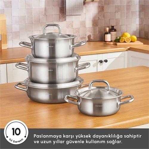 Karaca Power Steel 316+ 3Ply Spirit İndüksiyon Tabanlı 8 Parça Çelik Tencere Seti