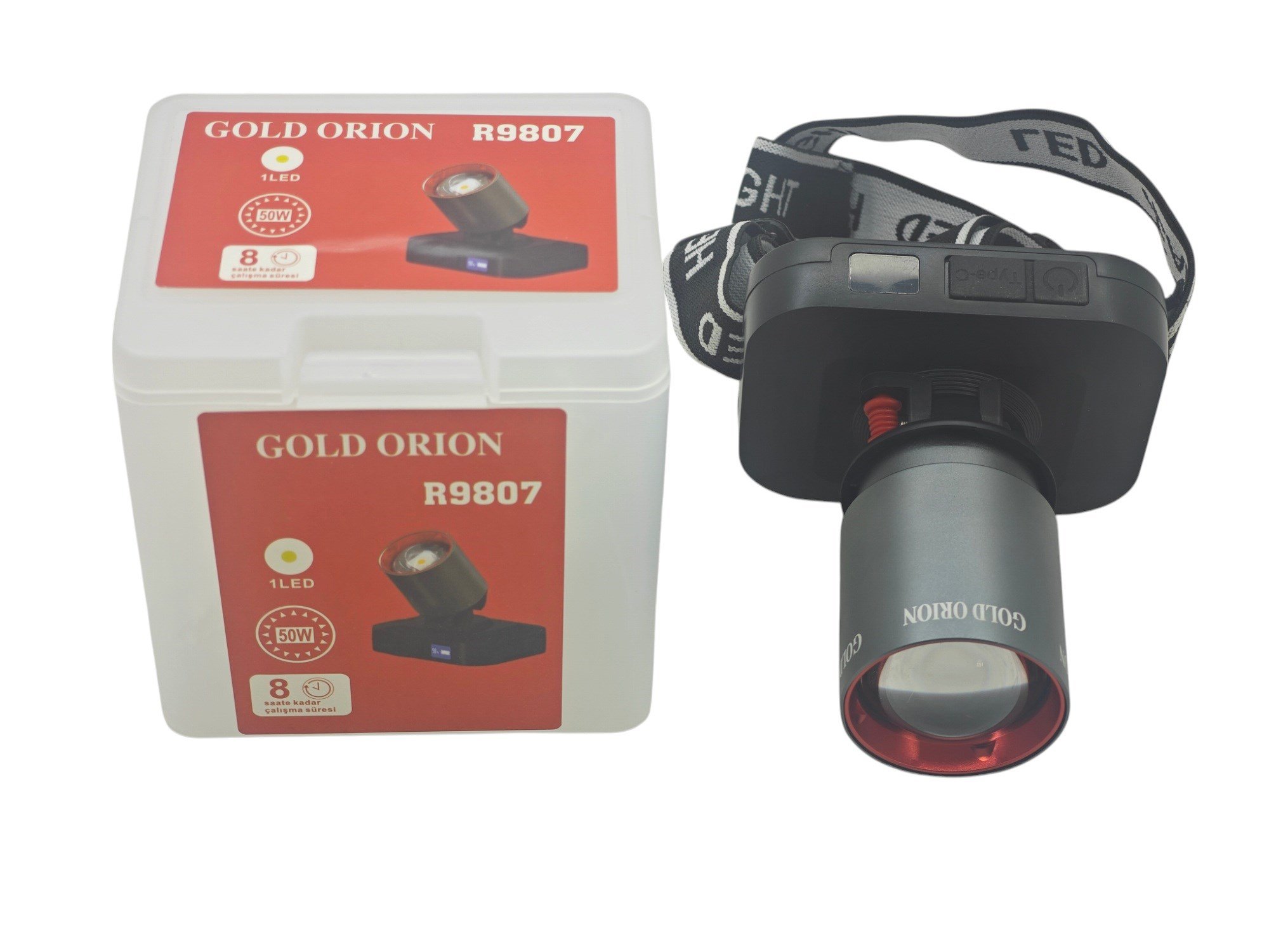 R9807   Gold Orion Zomlu 50W Led Şarjlı Kafa Lambası