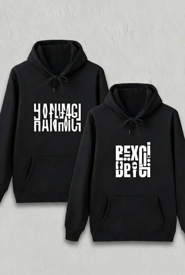 Sevgililer Günü Beyci Hediye Baskılı Oversize Kapüşonlu Sweatshirt - Siyah