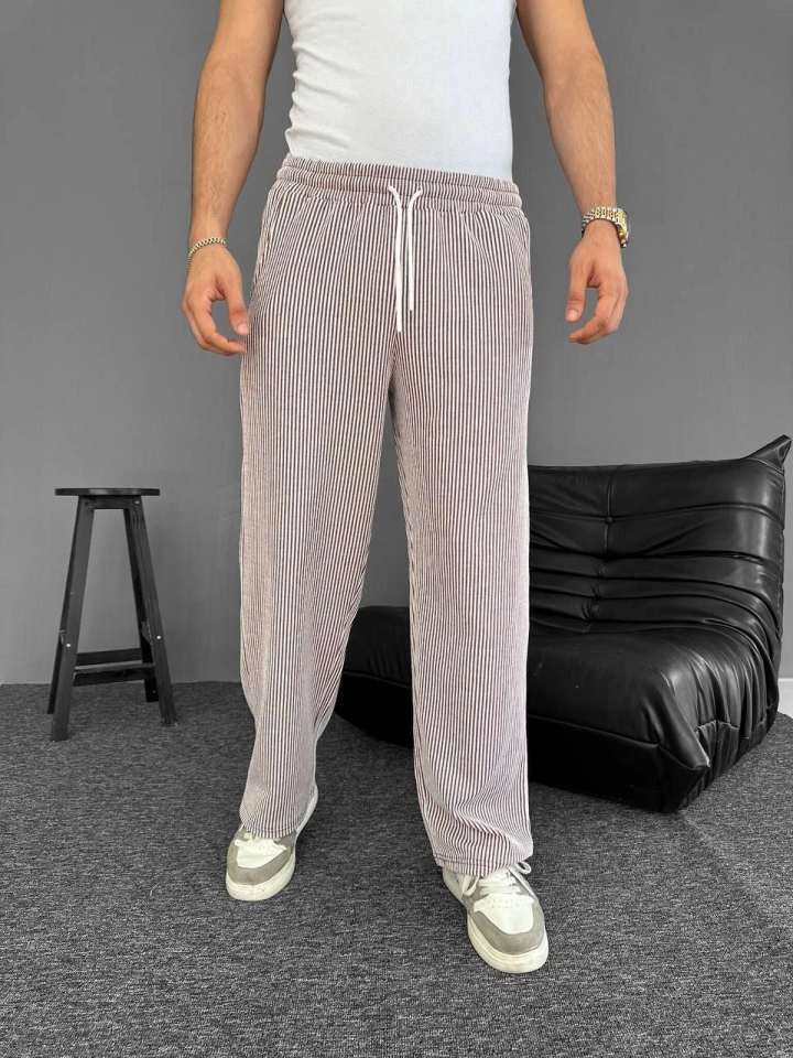 Su Yolu Çizgili Cepli Pantalon - Kahverengi