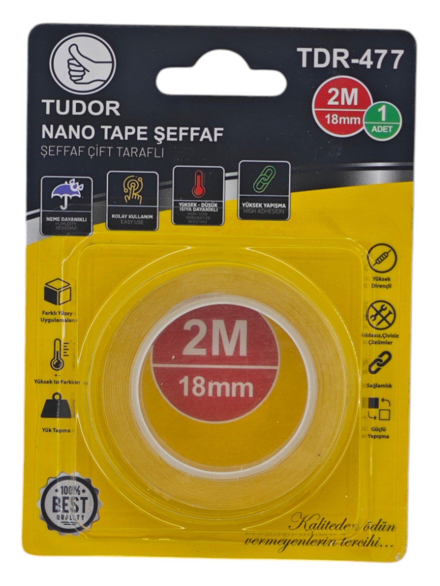 TDR-477   Tudor Çift Taraflı Şeffaf Nano Siliokon Bant 2m*18mm