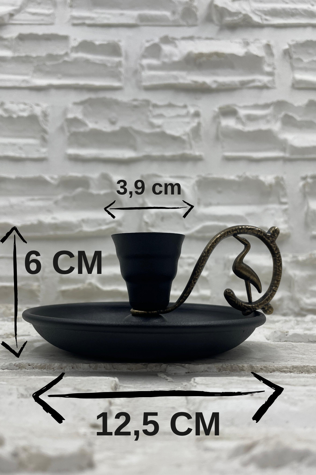 Metal Nostalji Mumluk & El Şamdanı Kendinden Iğneli Mum Hediyeli Mat Siyah Antik Kulp Turna2623-4