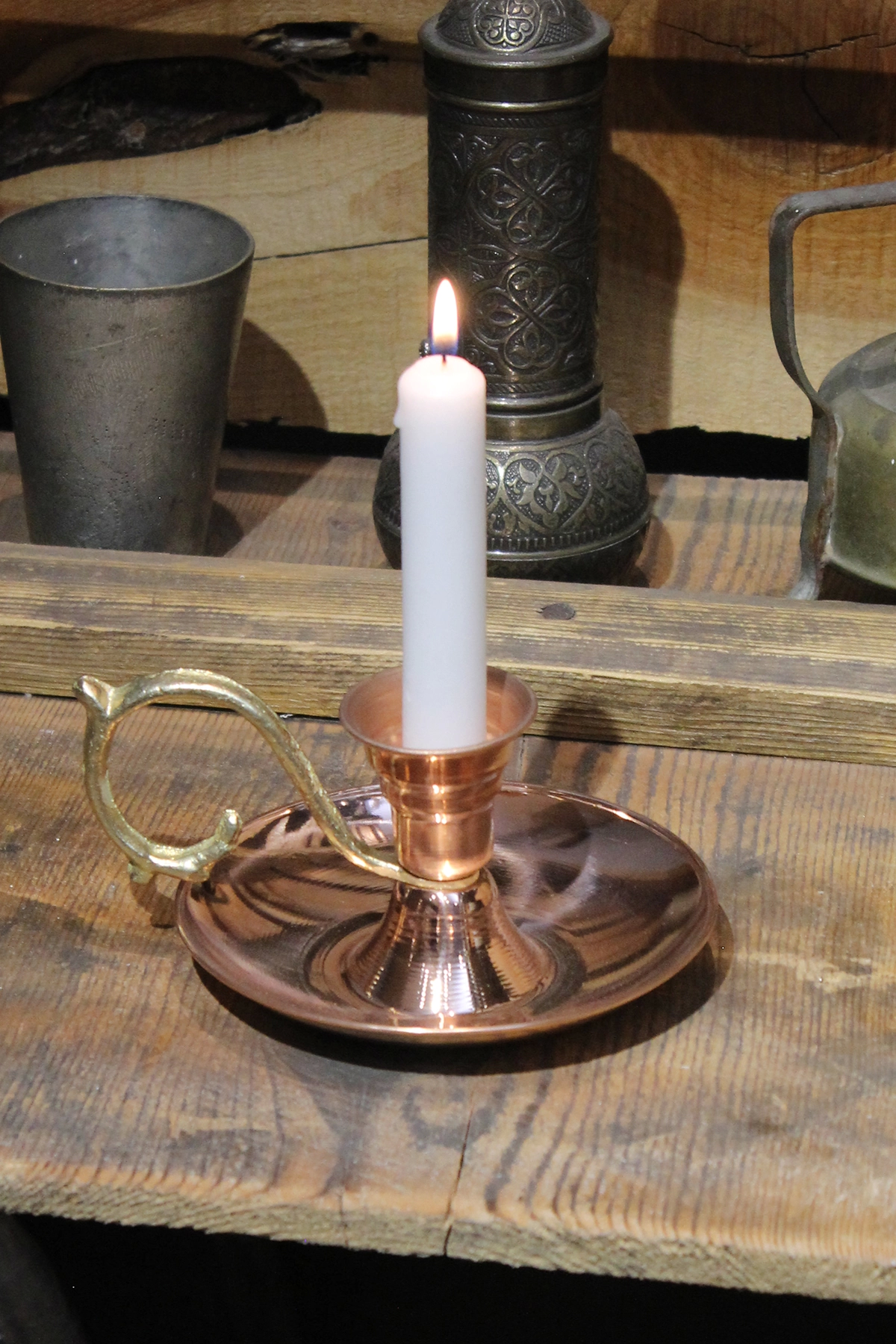 Turna Bakır Elit Mumluk & El Şamdanı Kendinden Iğneli Mum Hediyeli Kırmızı Turna2619-1