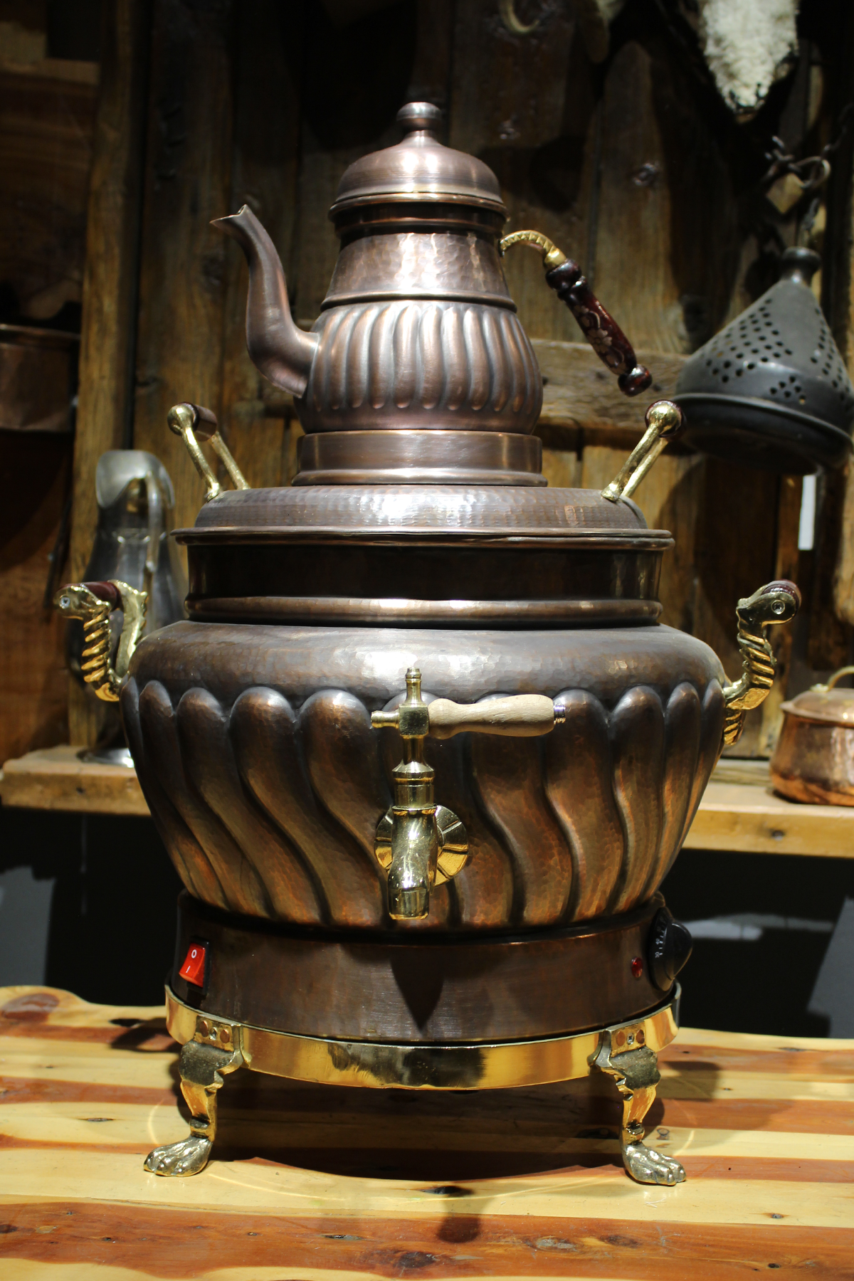 Turna Bakır Hünkar Yuvarlak Dilimli Elektrikli Semaver 3 No Oksit Turna5567-3