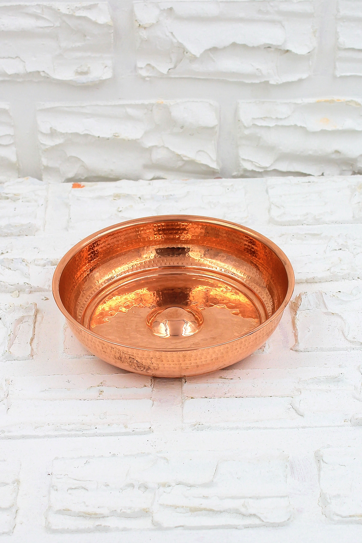 Turna Bakır Kurnacı Hamam Tası 20 Cm El Dövme Kırmızı Turna4054-1