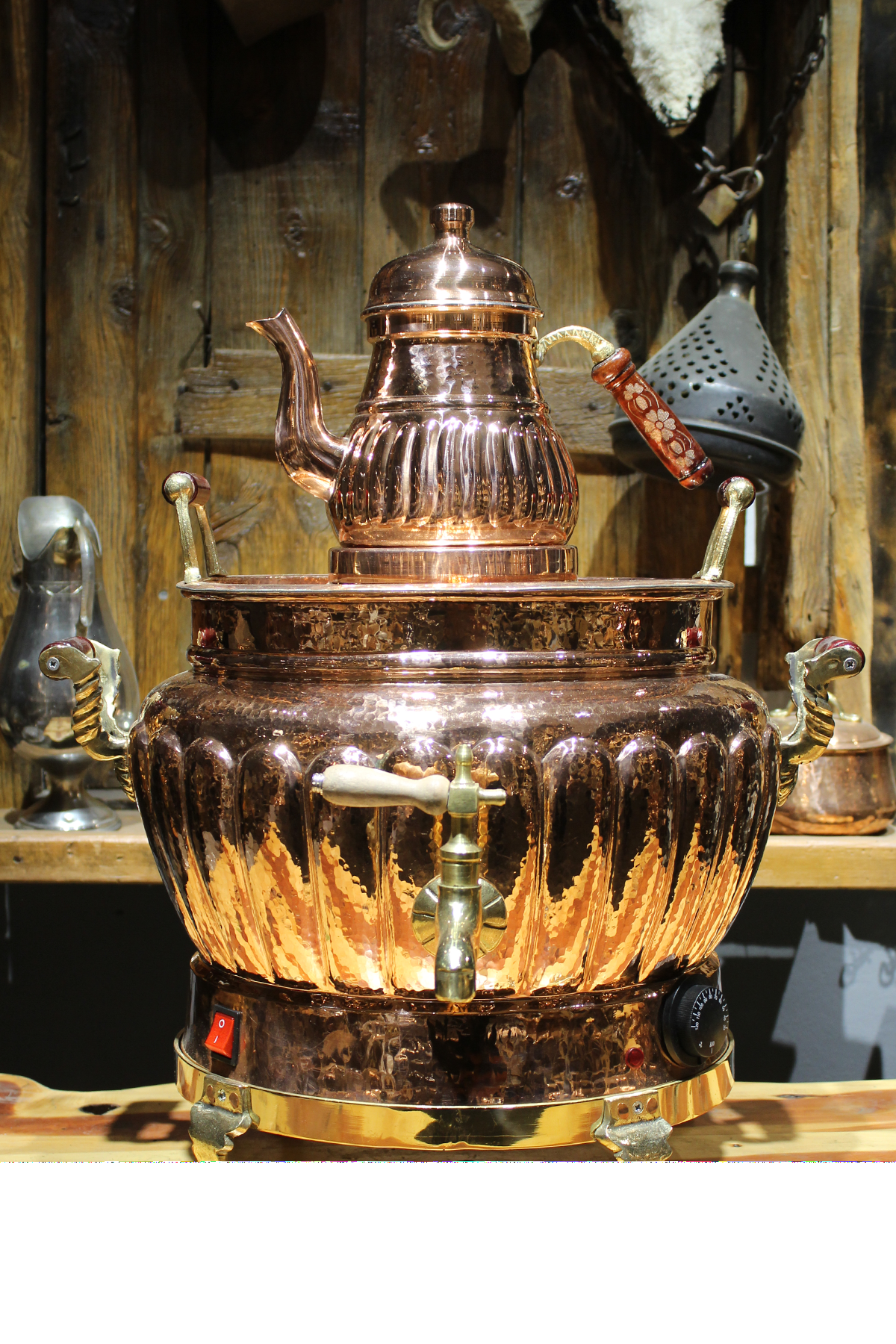 Turna Bakır Sultani Oval Dilimli Elektrikli Semaver 3 No Kırmızı Turna5562-1