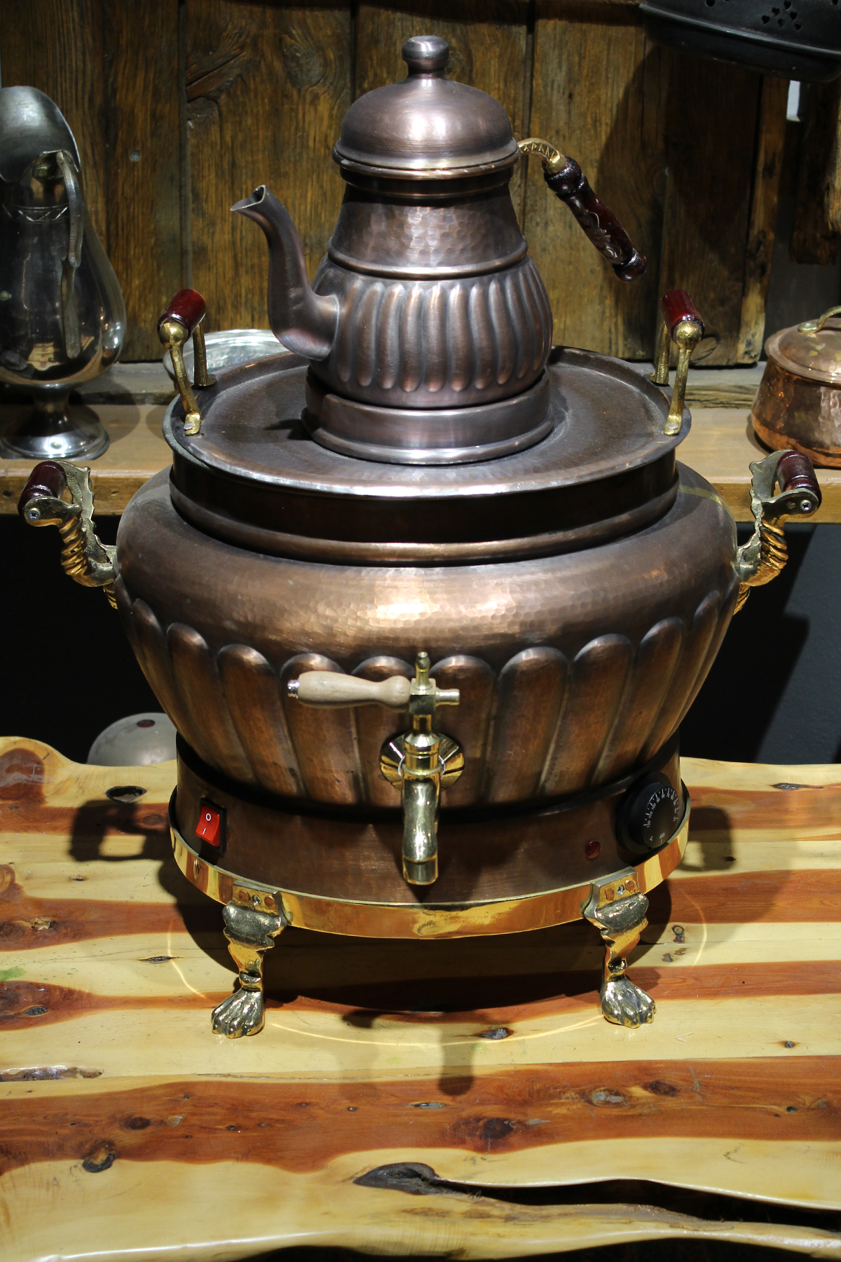 Turna Bakır Sultani Oval Dilimli Elektrikli Semaver 3 No Oksit Turna5562-3