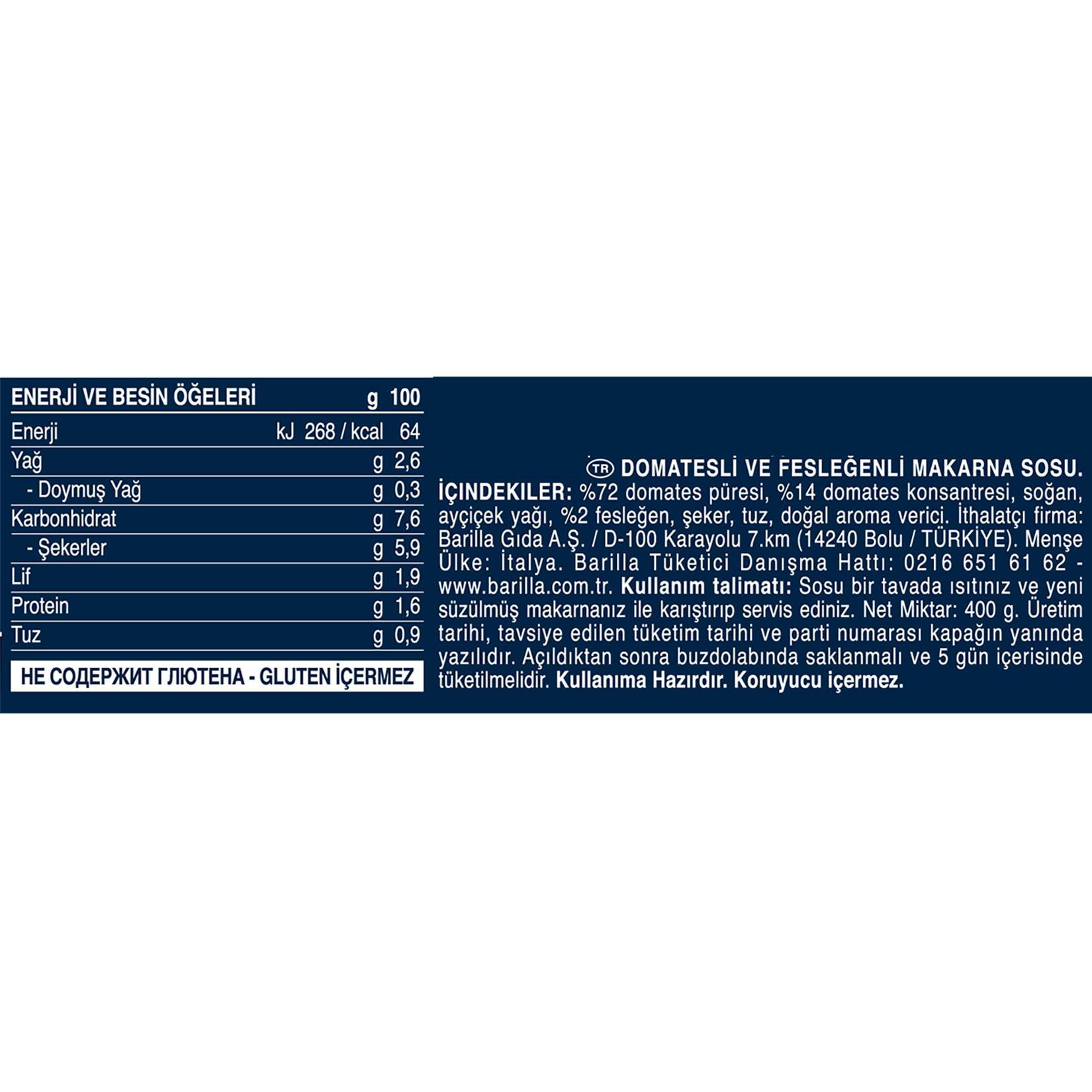 Barilla Basilico Makarna Sosu 400 Gr