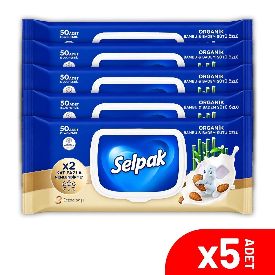 Selpak Organik Bambu Özlü & Badem Sütü Özlü Islak Mendil 5'li