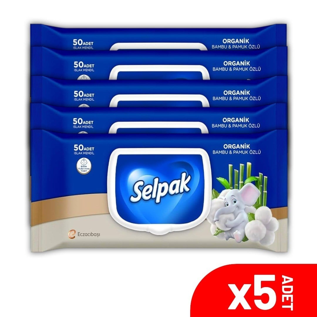 Selpak Organik Bambu Pamuk Islak Mendil 5'li