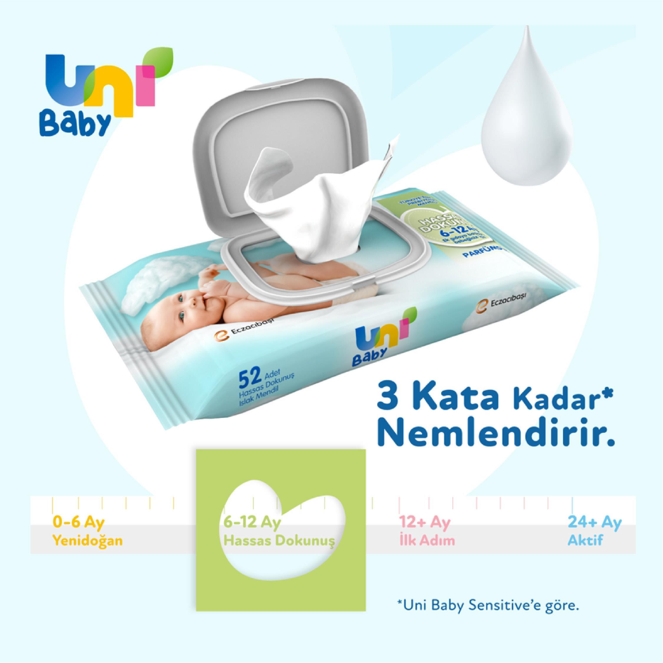 Uni Baby Hassas Dokunuş Islak Mendil 3X52'li