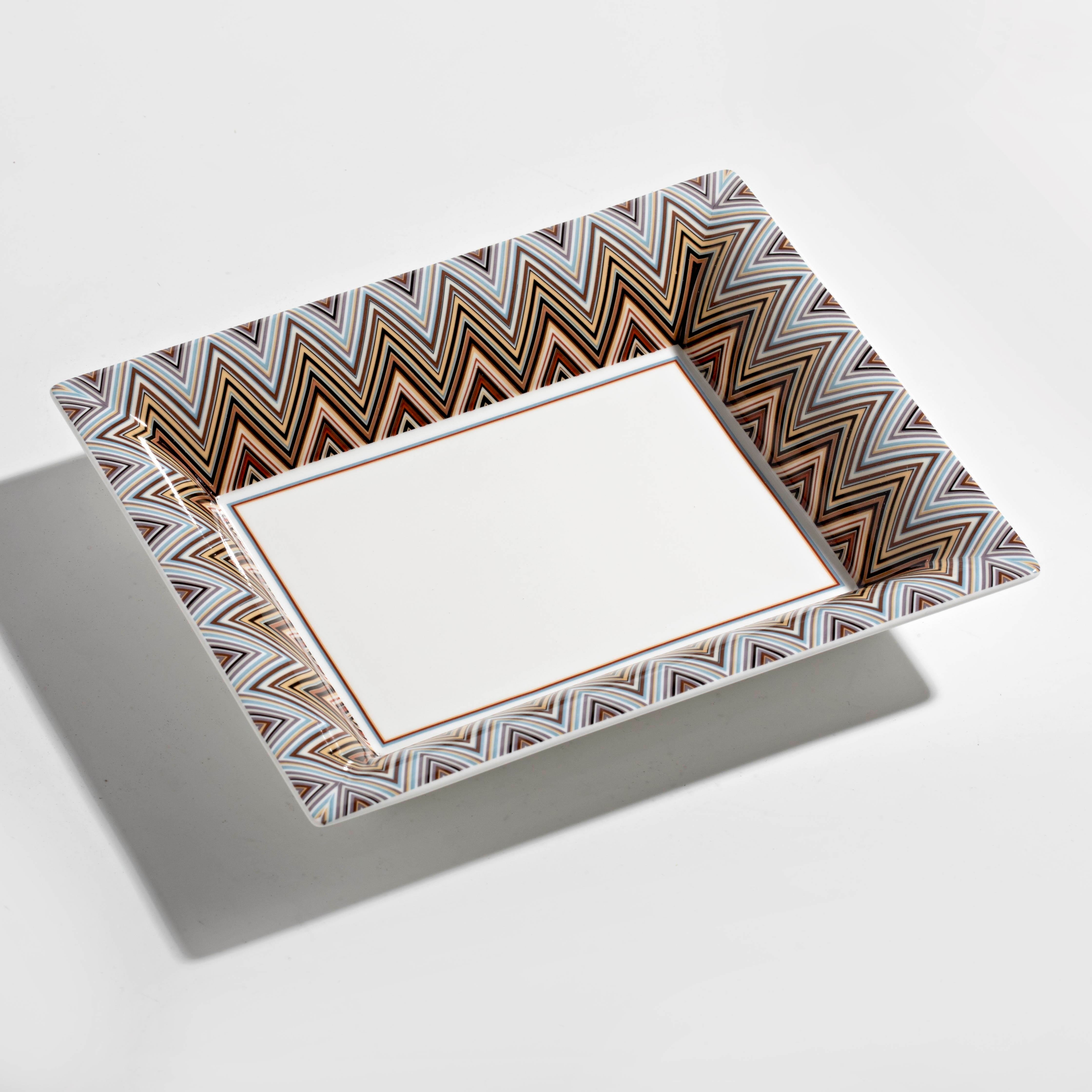 Mıssonı Home Mıssonı Zıg Zag Jarrıs 148 - Kahve-Bej, Dikdörtgen Dekoratif Tabak 20X16Cm