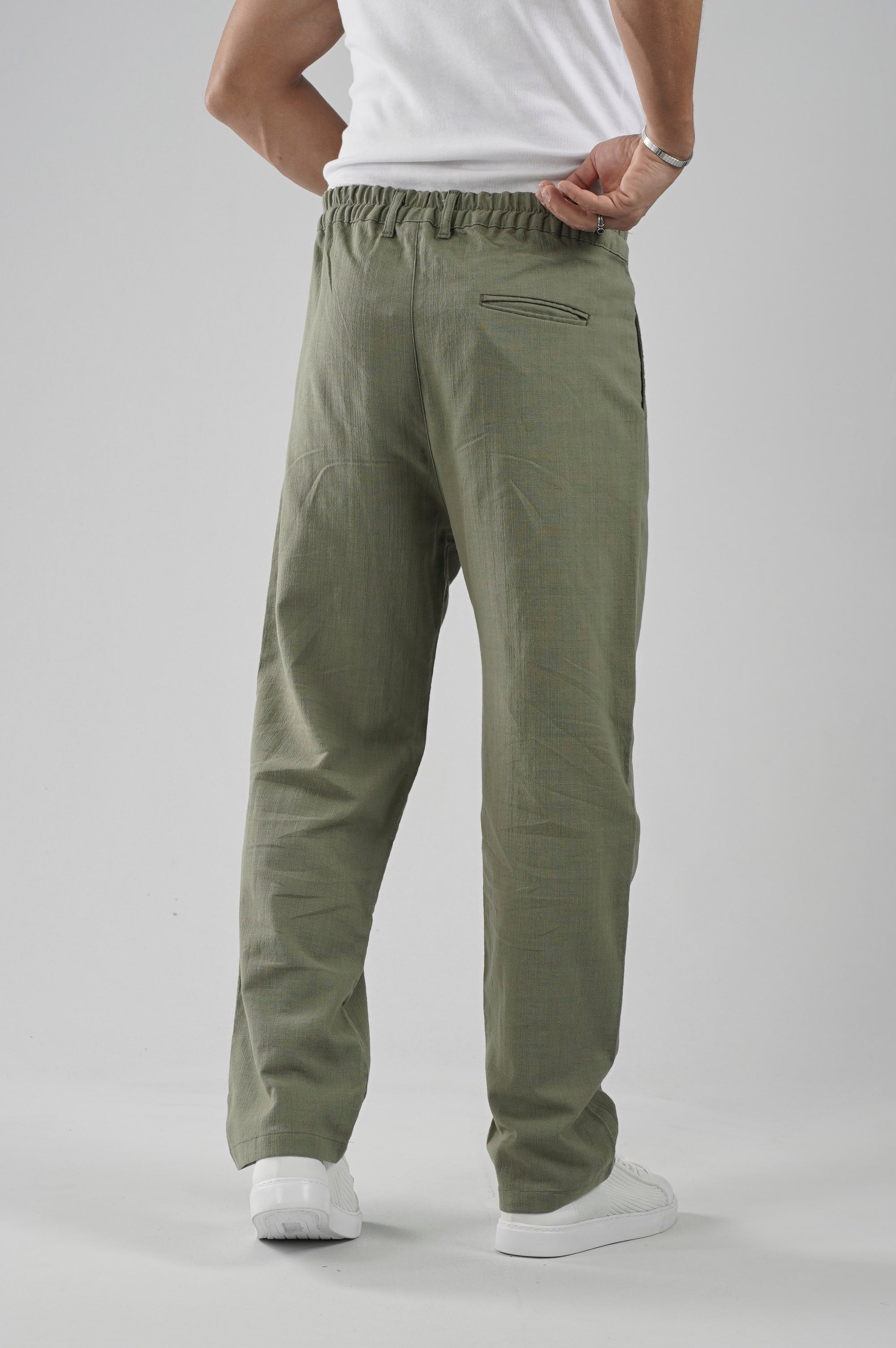 Baggy Fit Kalıp Pamuklu Keten Pantolon