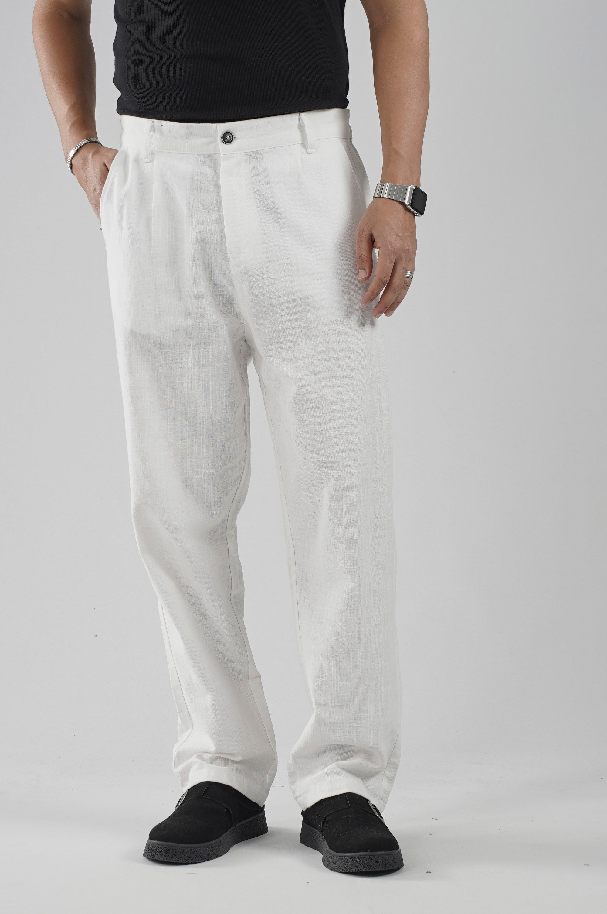 Baggy Fit Kalıp Pamuklu Keten Pantolon