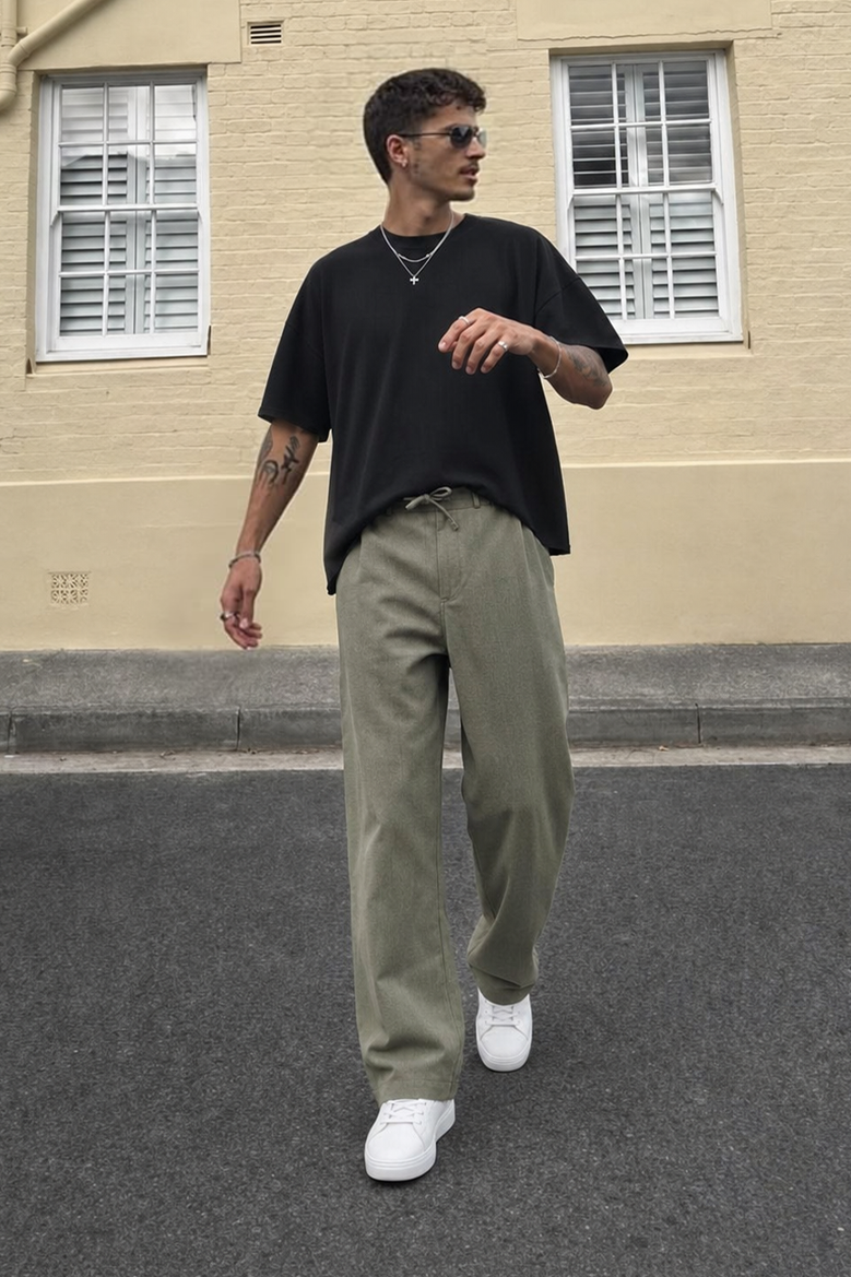 Baggy Kalıp Pamuklu Keten Klasik Pantolon