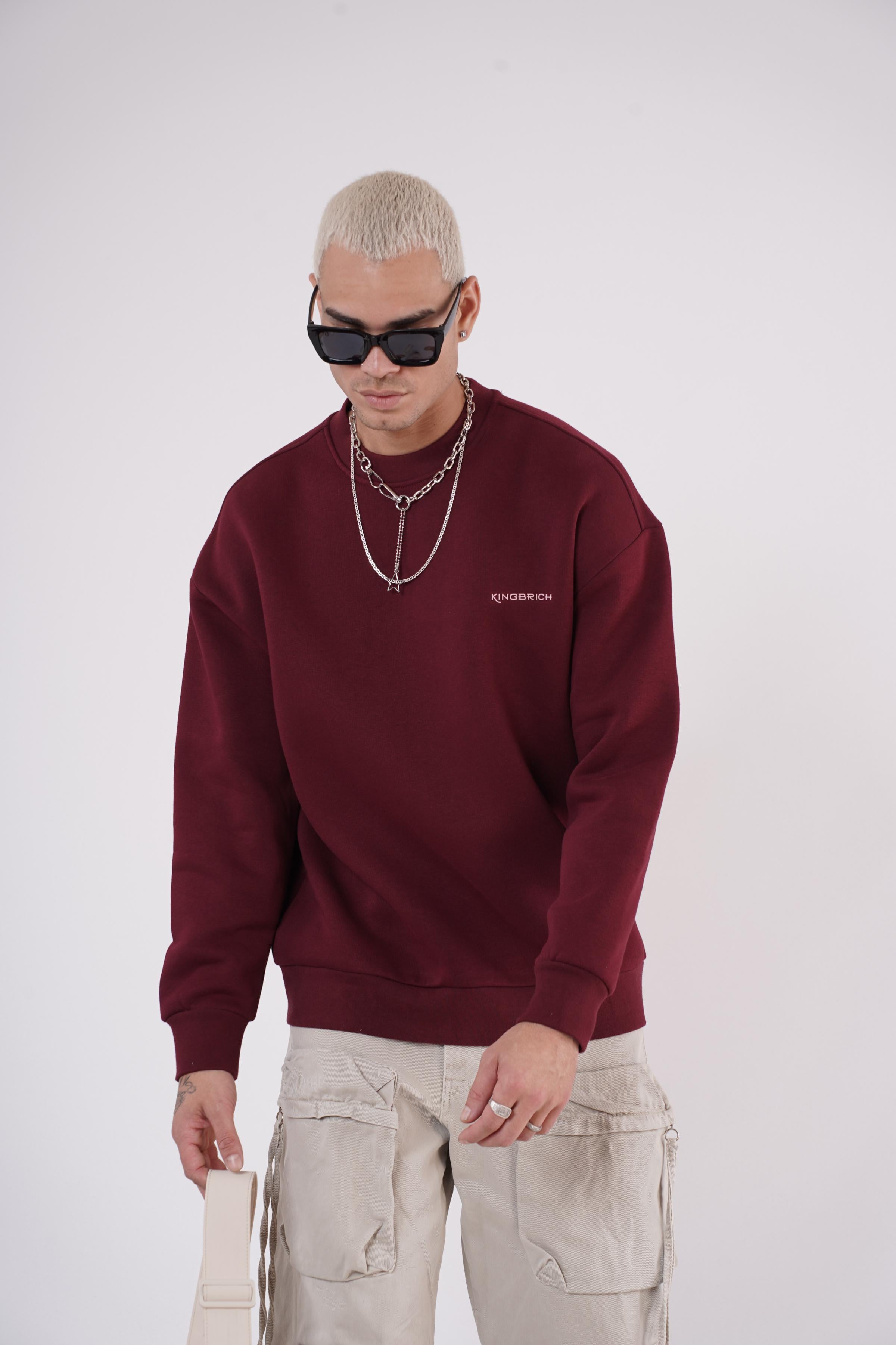 Bisiklet Yaka Kingbrich Baskılı Oversize Kalıp Basıc Sweatshirt