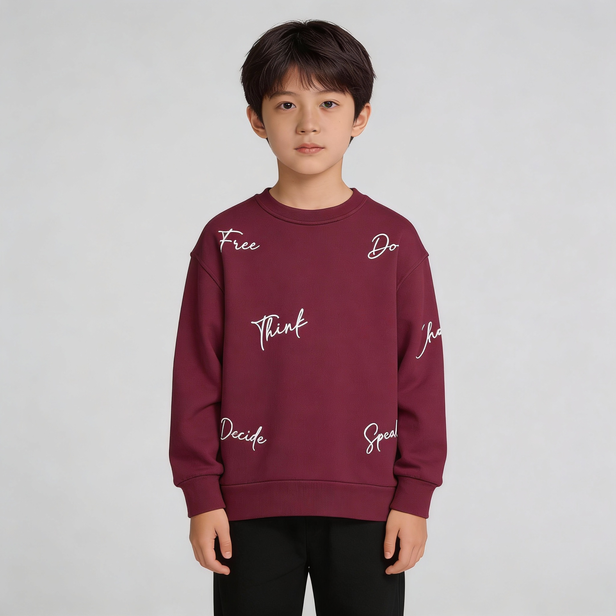 Bisiklet Yaka Nakışlı Oversize Kalıp Çocuk Sweatshirt