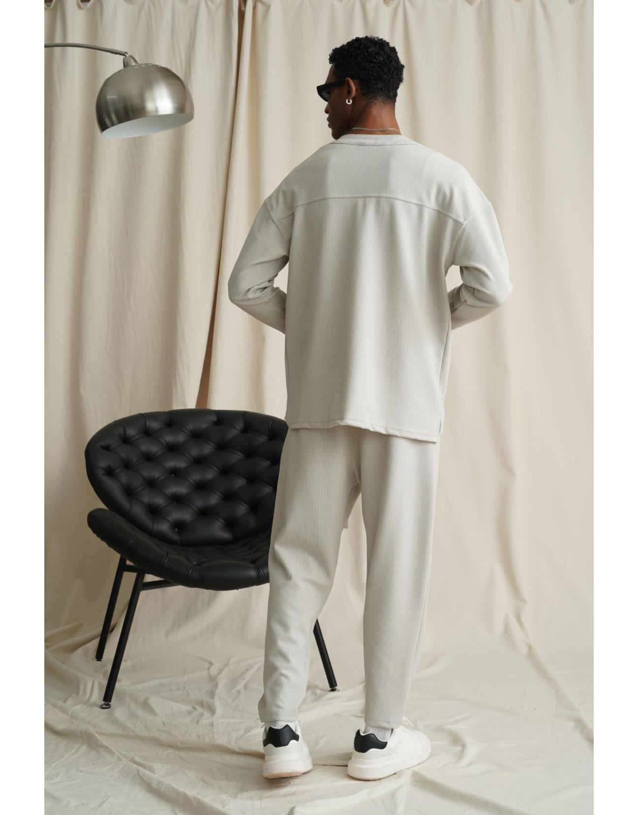 Cepli Tek Düğmeli Kuşaklı Erkek Kimono Takım