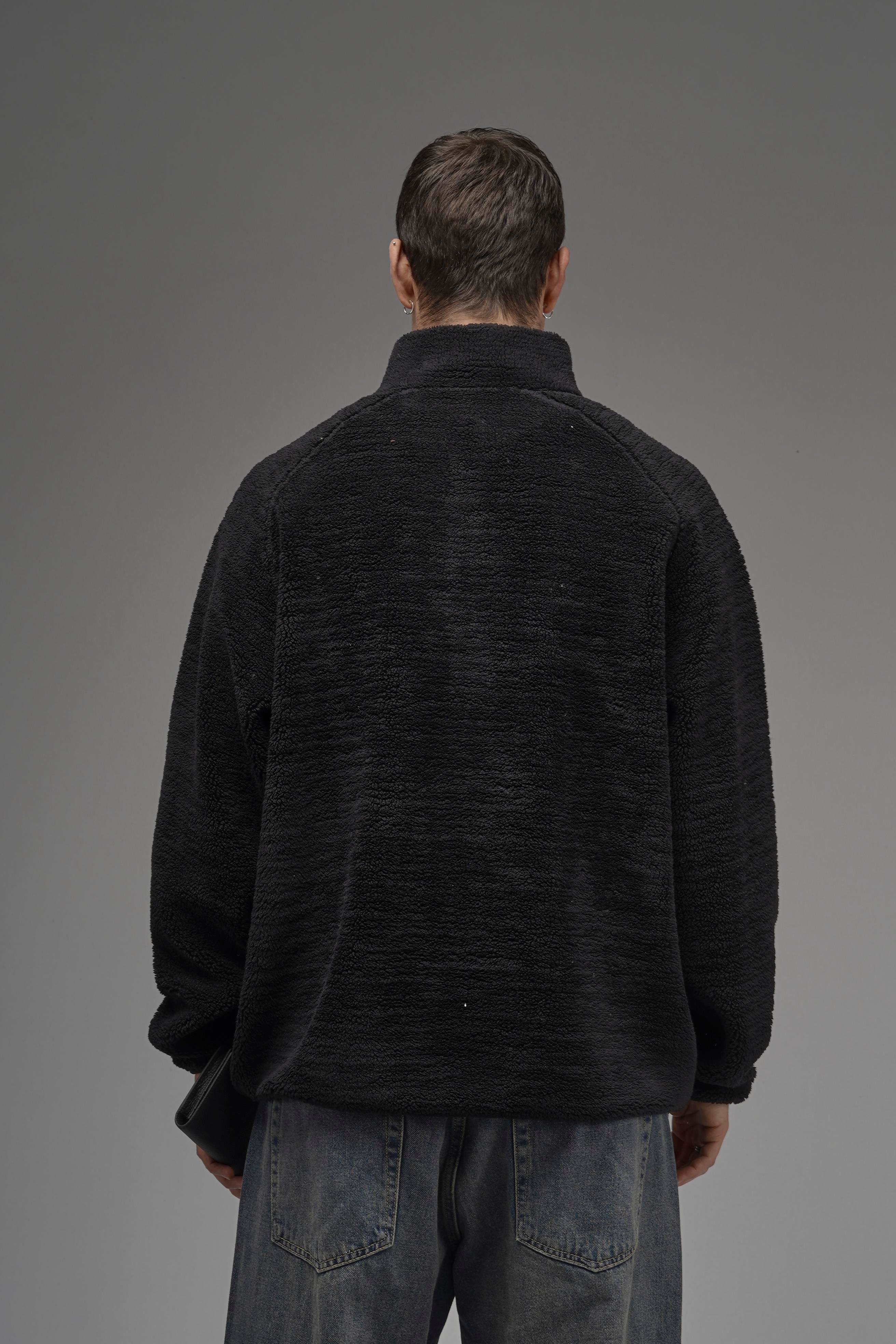Dik Yaka Fermuarlı Cepli Reglan Kol Oversize Kalıp Erkek Polar