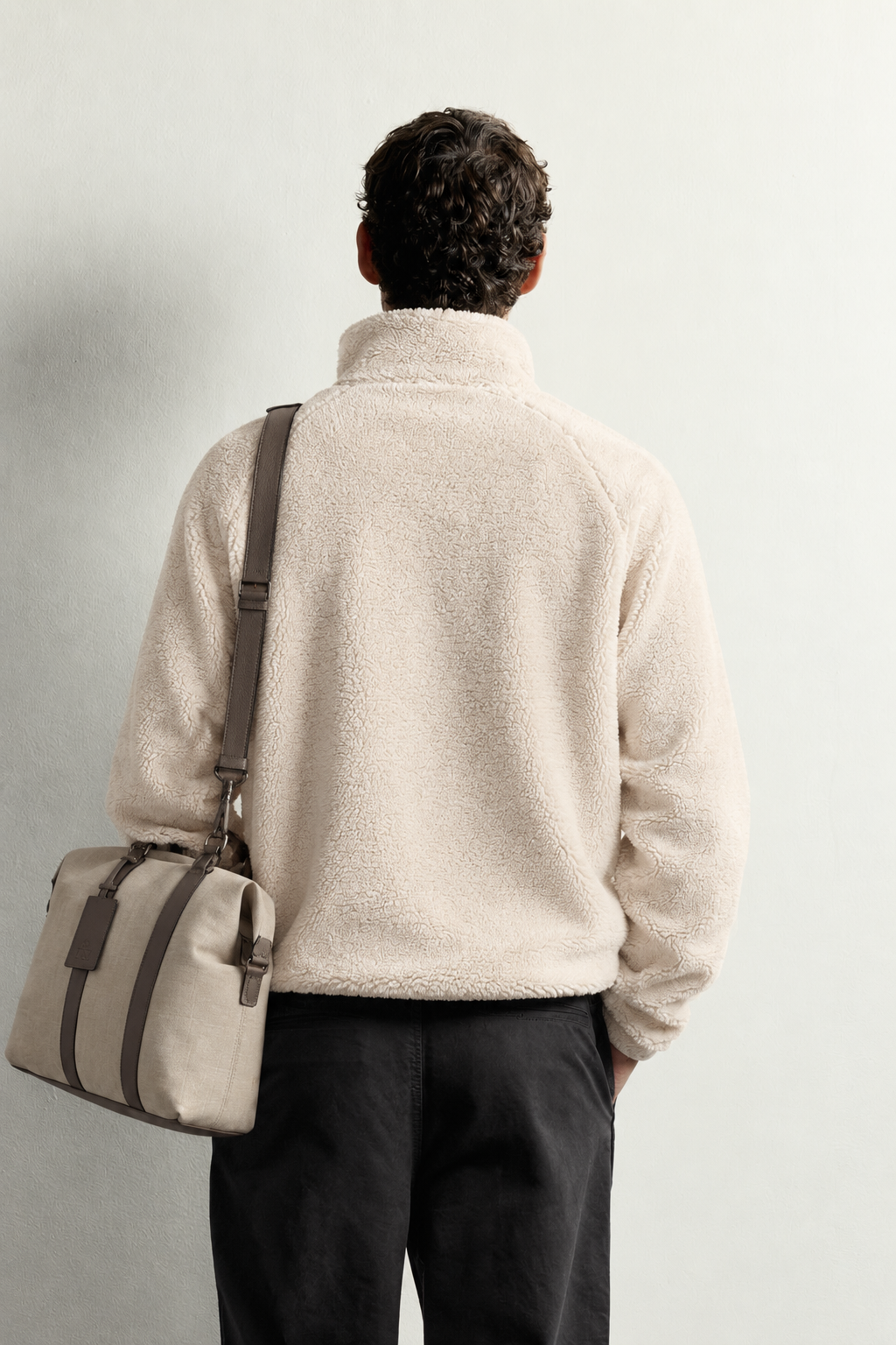 Dik Yaka Fermuarlı Cepli Reglan Kol Oversize Kalıp Erkek Polar