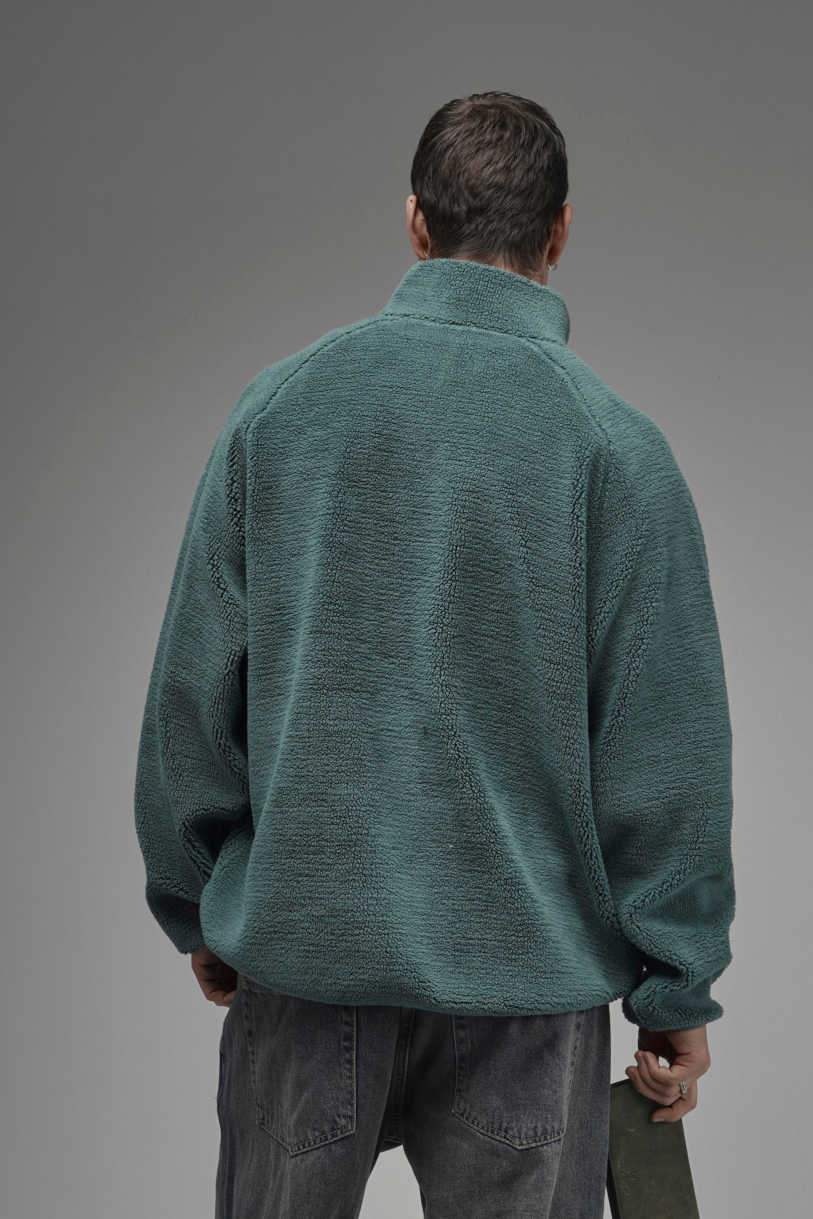 Dik Yaka Fermuarlı Cepli Reglan Kol Oversize Kalıp Erkek Polar
