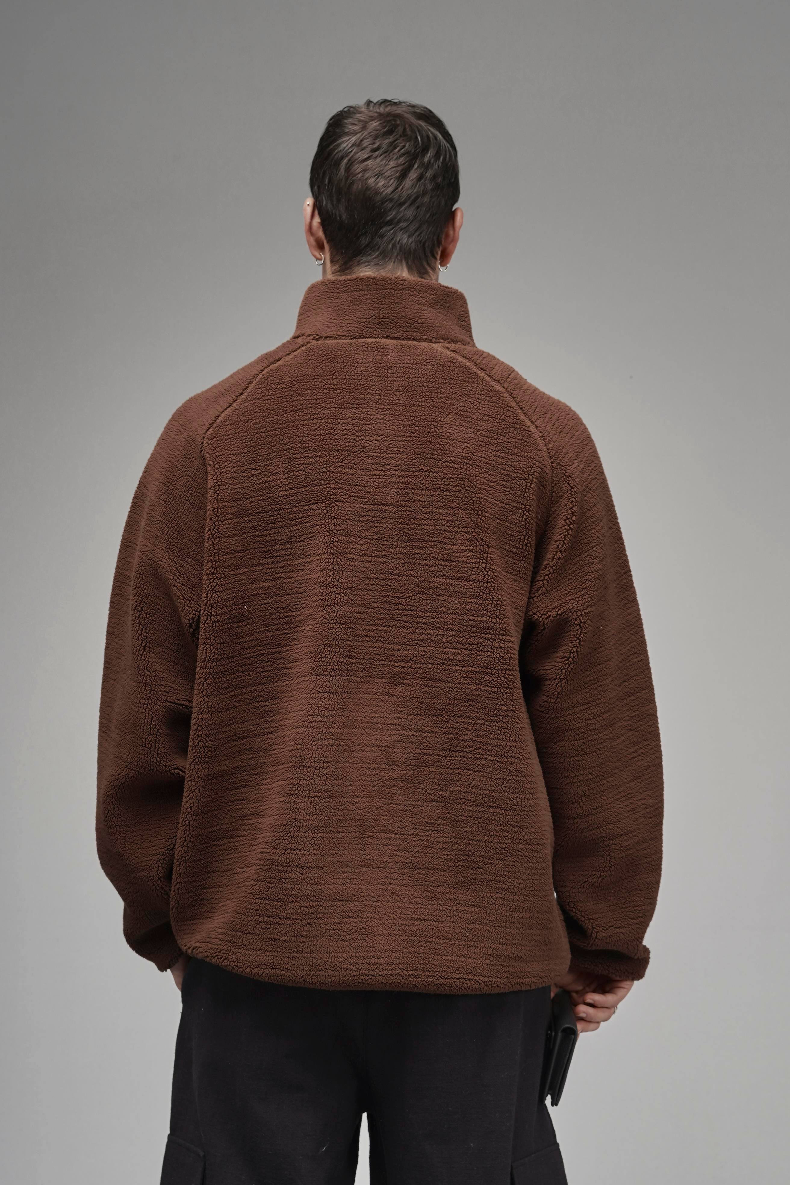 Dik Yaka Fermuarlı Cepli Reglan Kol Oversize Kalıp Erkek Polar