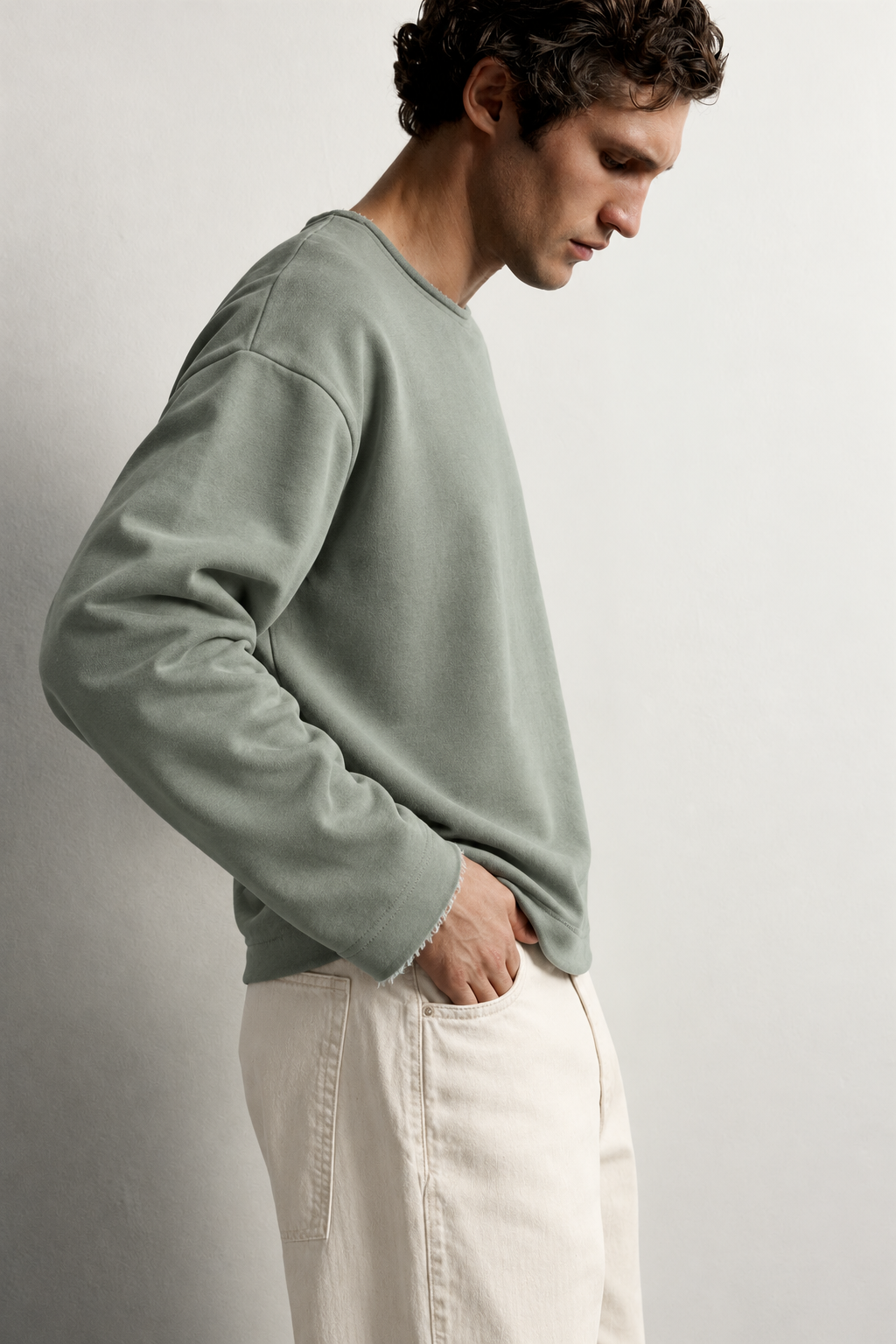 Erkek Basic Pis Yaka Oversize Sweatshirt