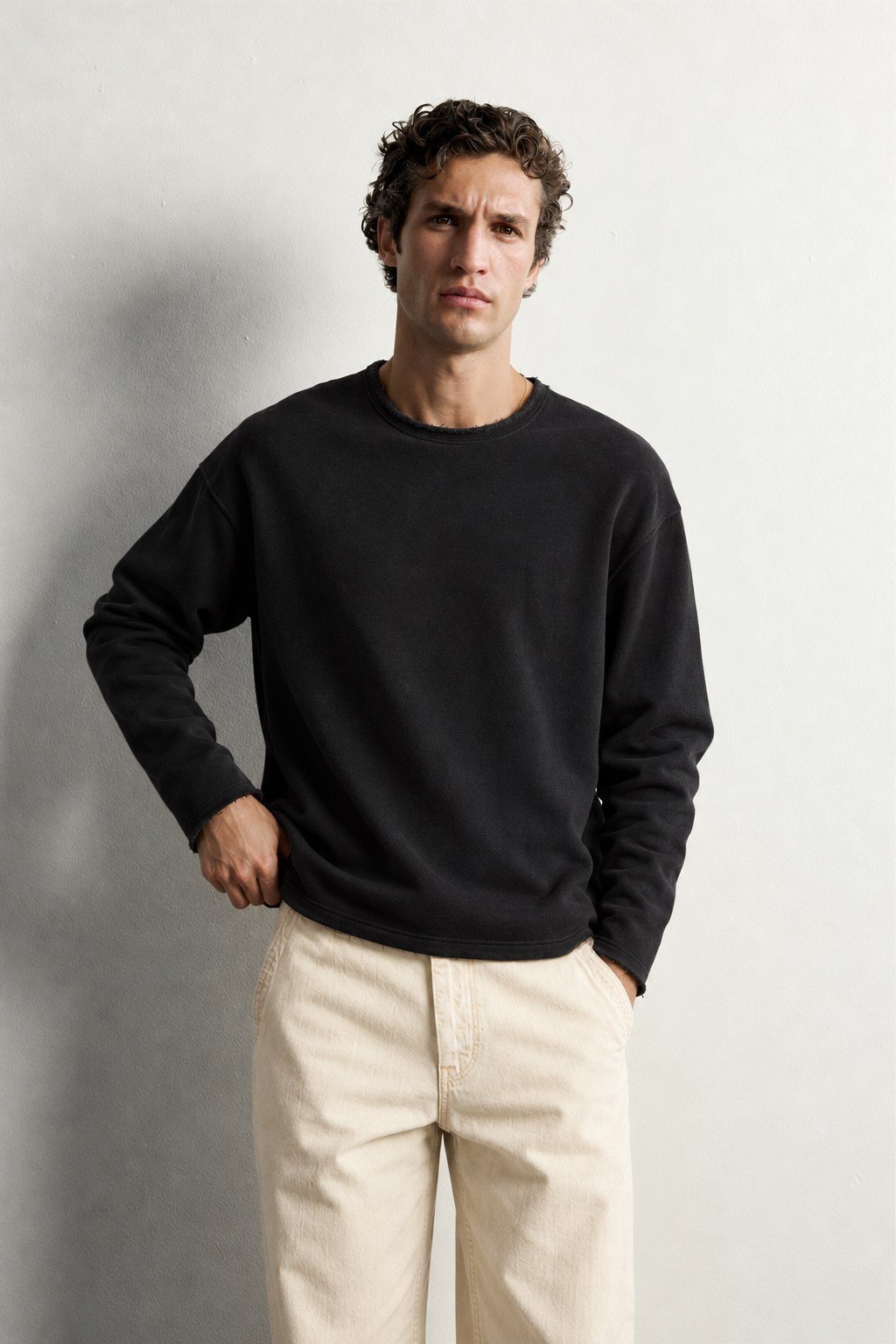 Erkek Basic Pis Yaka Oversize Sweatshirt