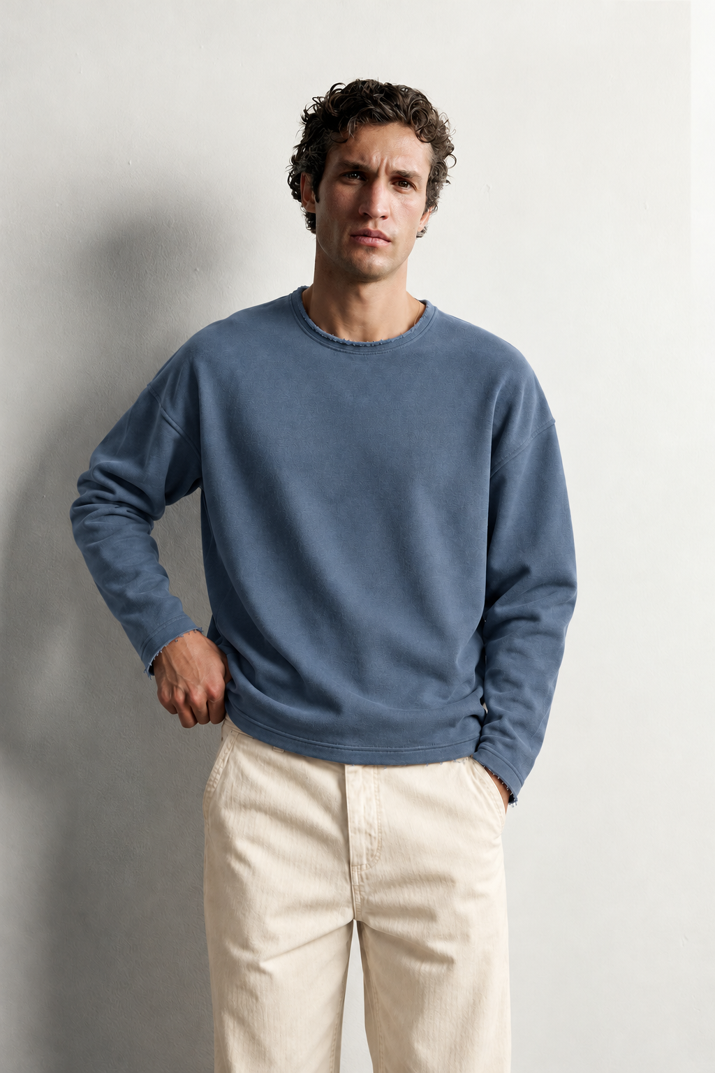 Erkek Basic Pis Yaka Oversize Sweatshirt