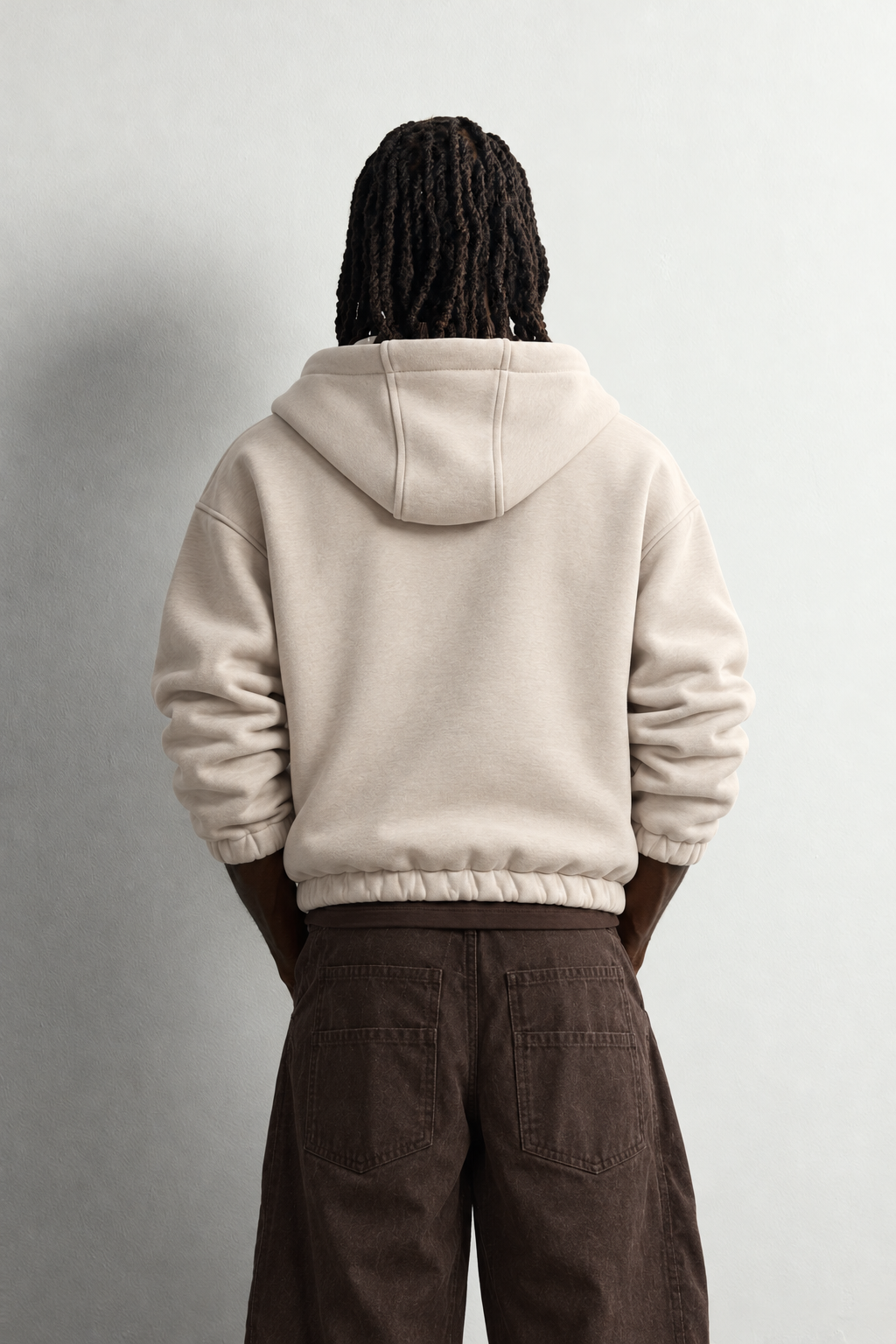 Erkek Deri Cep Detaylı Fermuarlı Şardonlu Kapüşonlu Oversize Sweatshirt