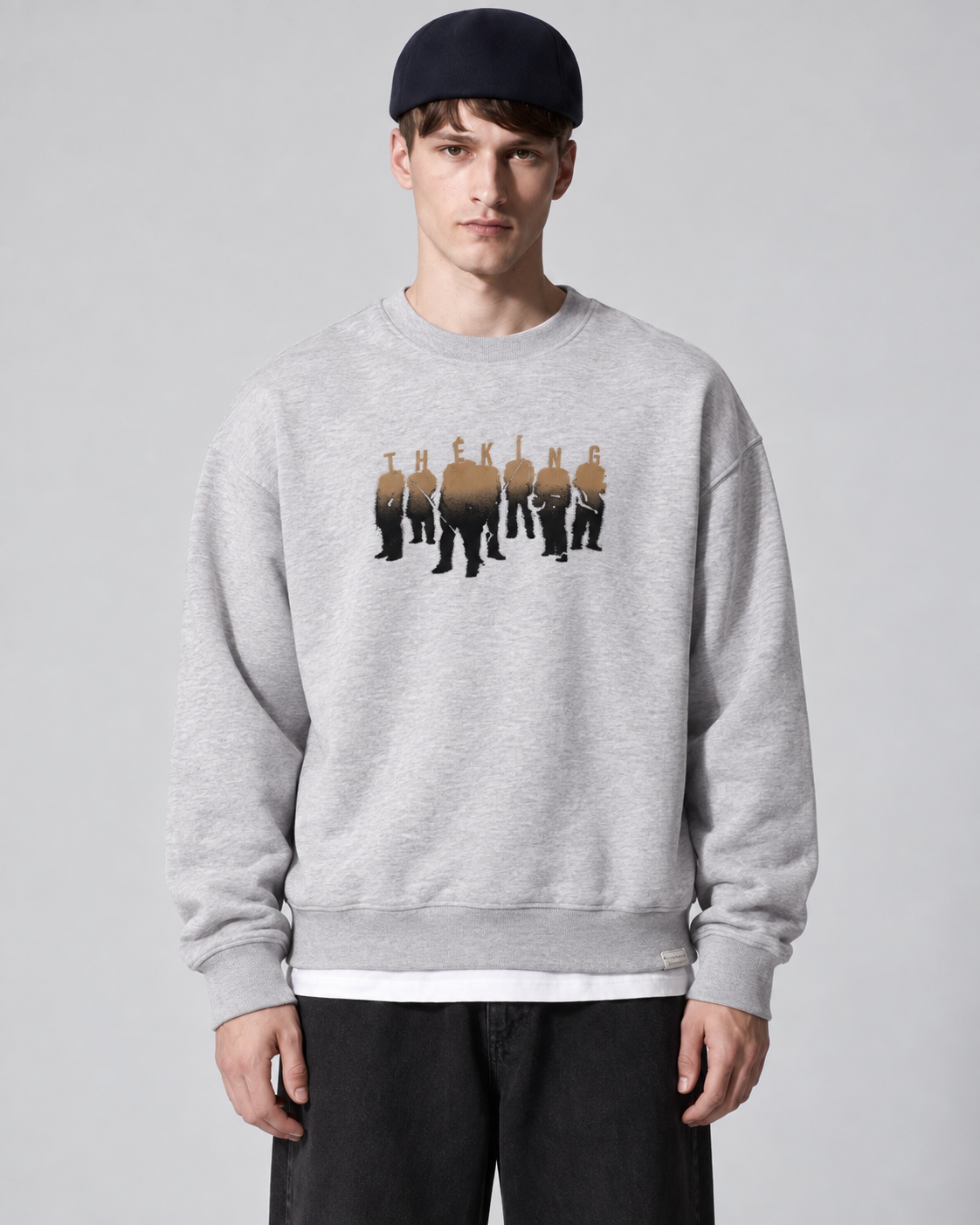 Erkek Göğüs Figür ve Tipografi Baskılı Bisiklet Yaka Oversize Sweatshirt