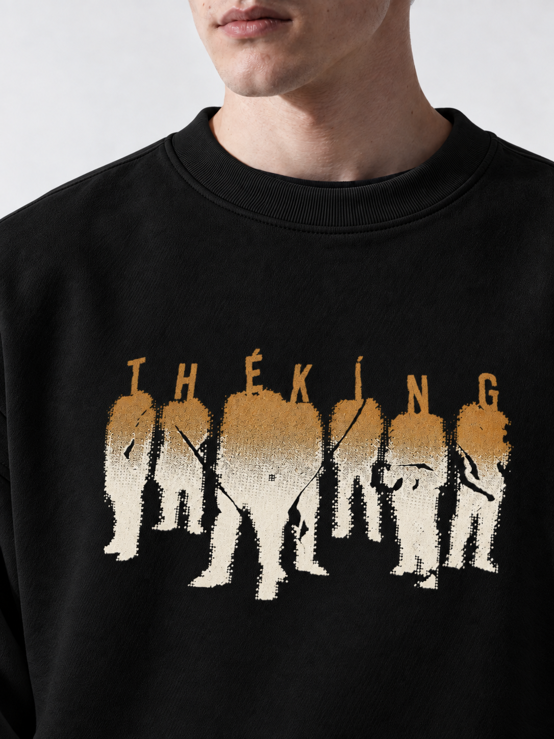 Erkek Göğüs Figür ve Tipografi Baskılı Bisiklet Yaka Oversize Sweatshirt