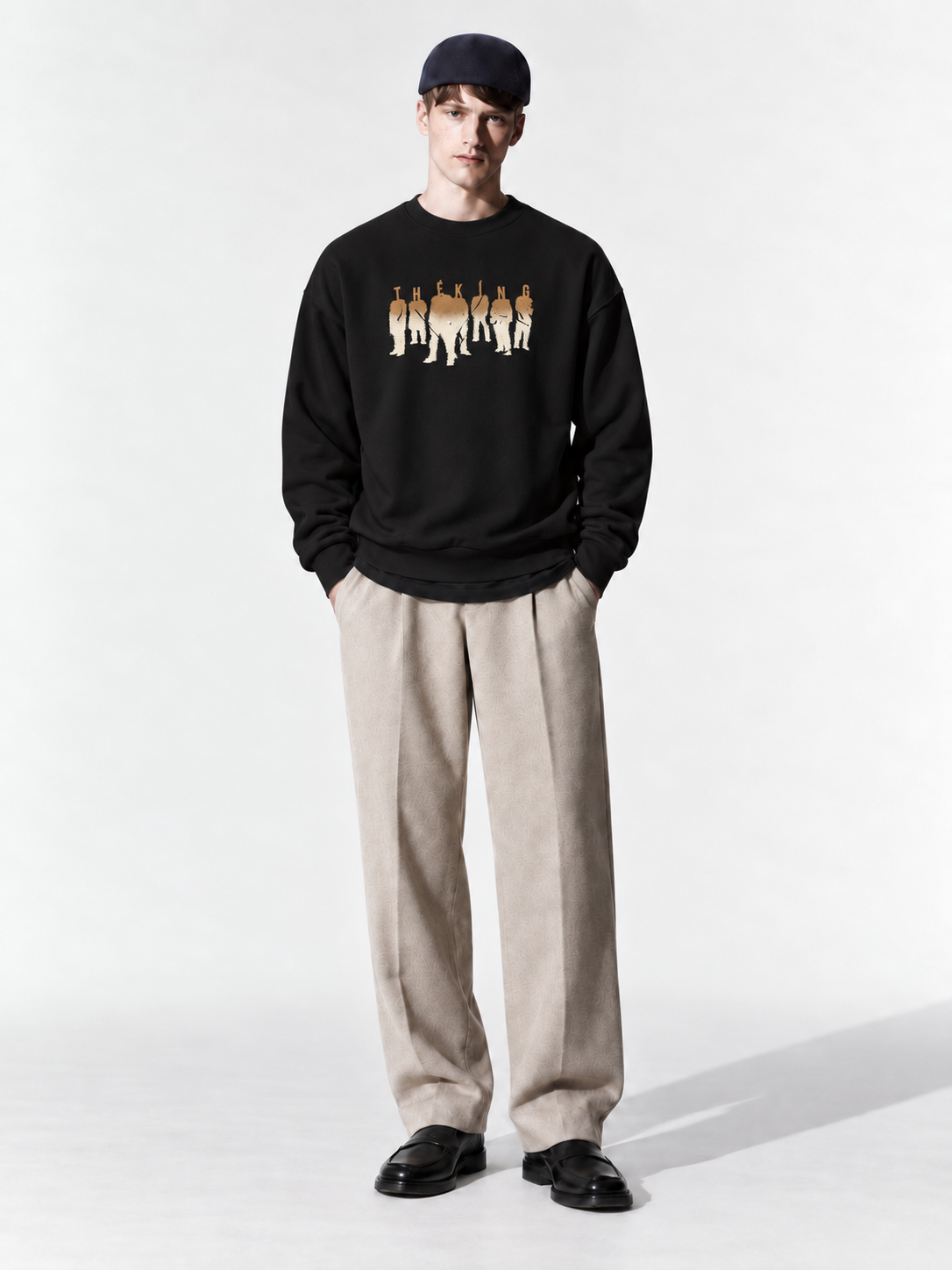 Erkek Göğüs Figür ve Tipografi Baskılı Bisiklet Yaka Oversize Sweatshirt
