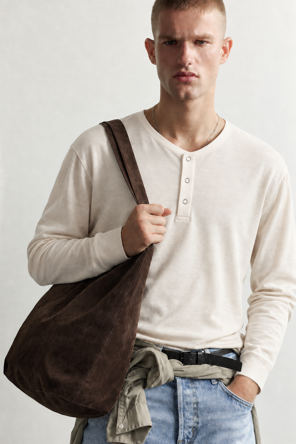 Erkek Henley Yaka Düğmeli Oversize Sweatshirt
