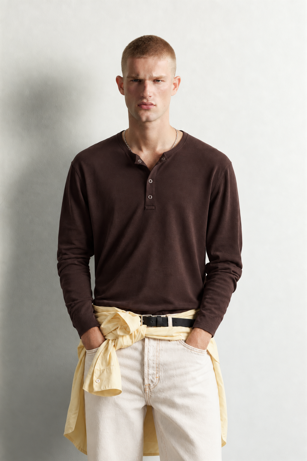 Erkek Henley Yaka Düğmeli Oversize Sweatshirt