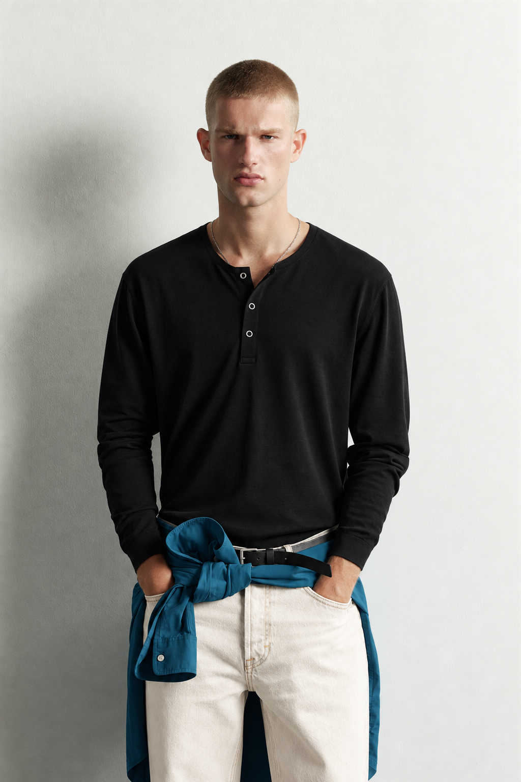 Erkek Henley Yaka Düğmeli Oversize Sweatshirt