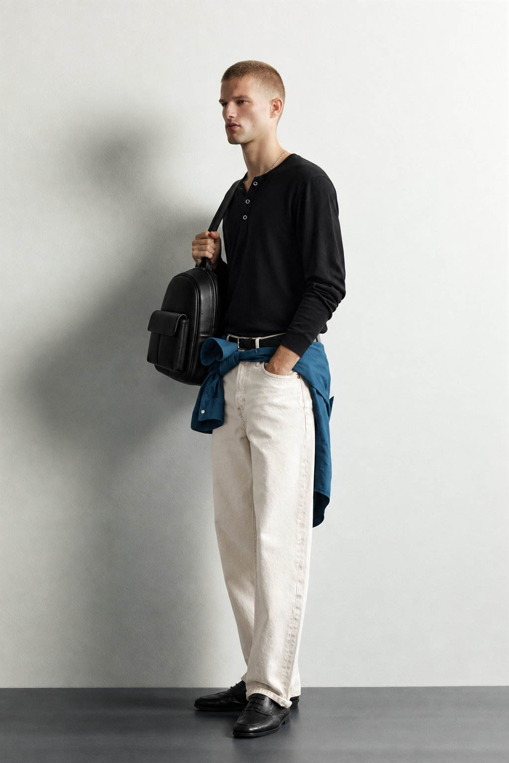 Erkek Henley Yaka Düğmeli Oversize Sweatshirt