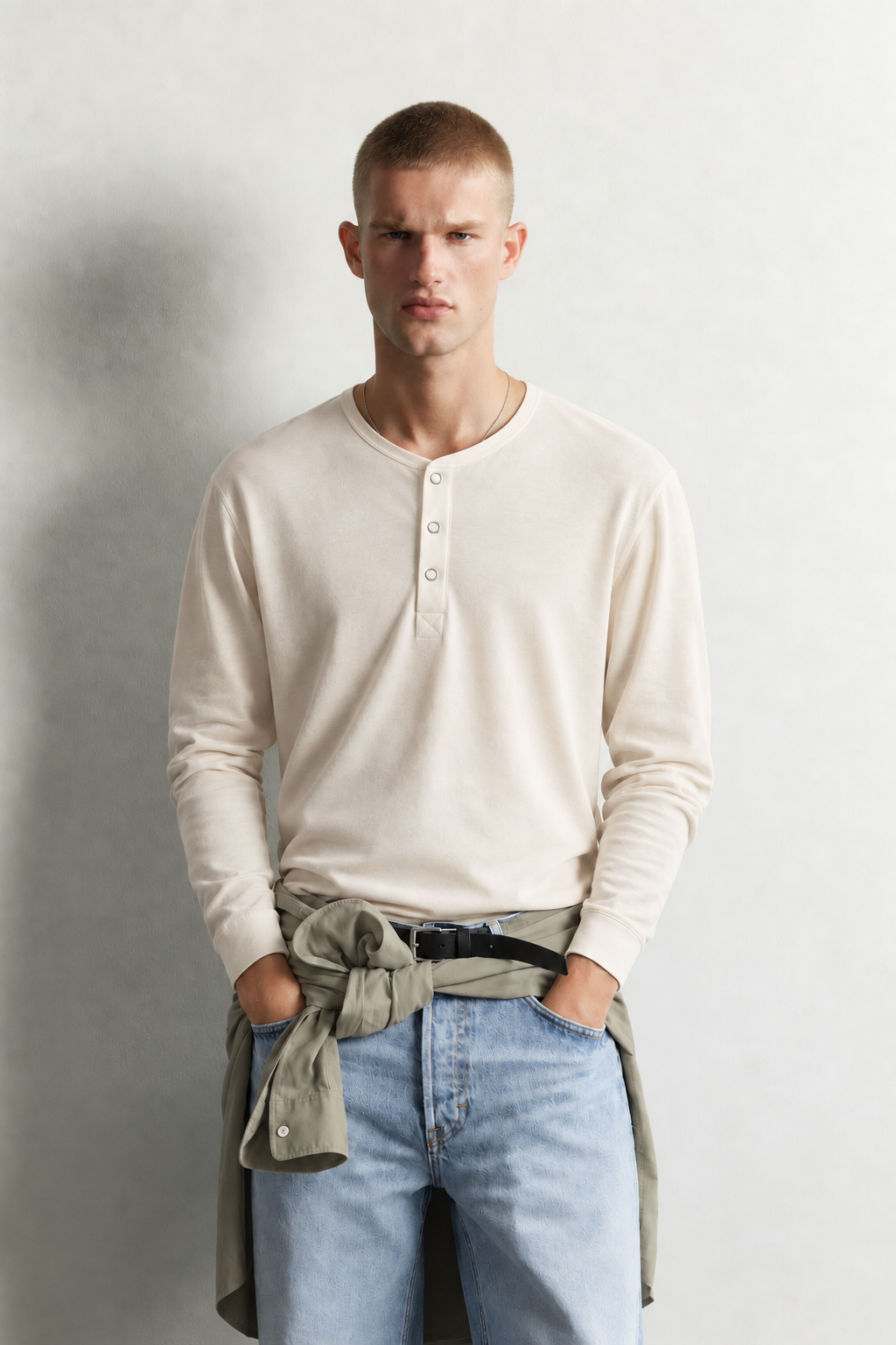 Erkek Henley Yaka Düğmeli Oversize Sweatshirt