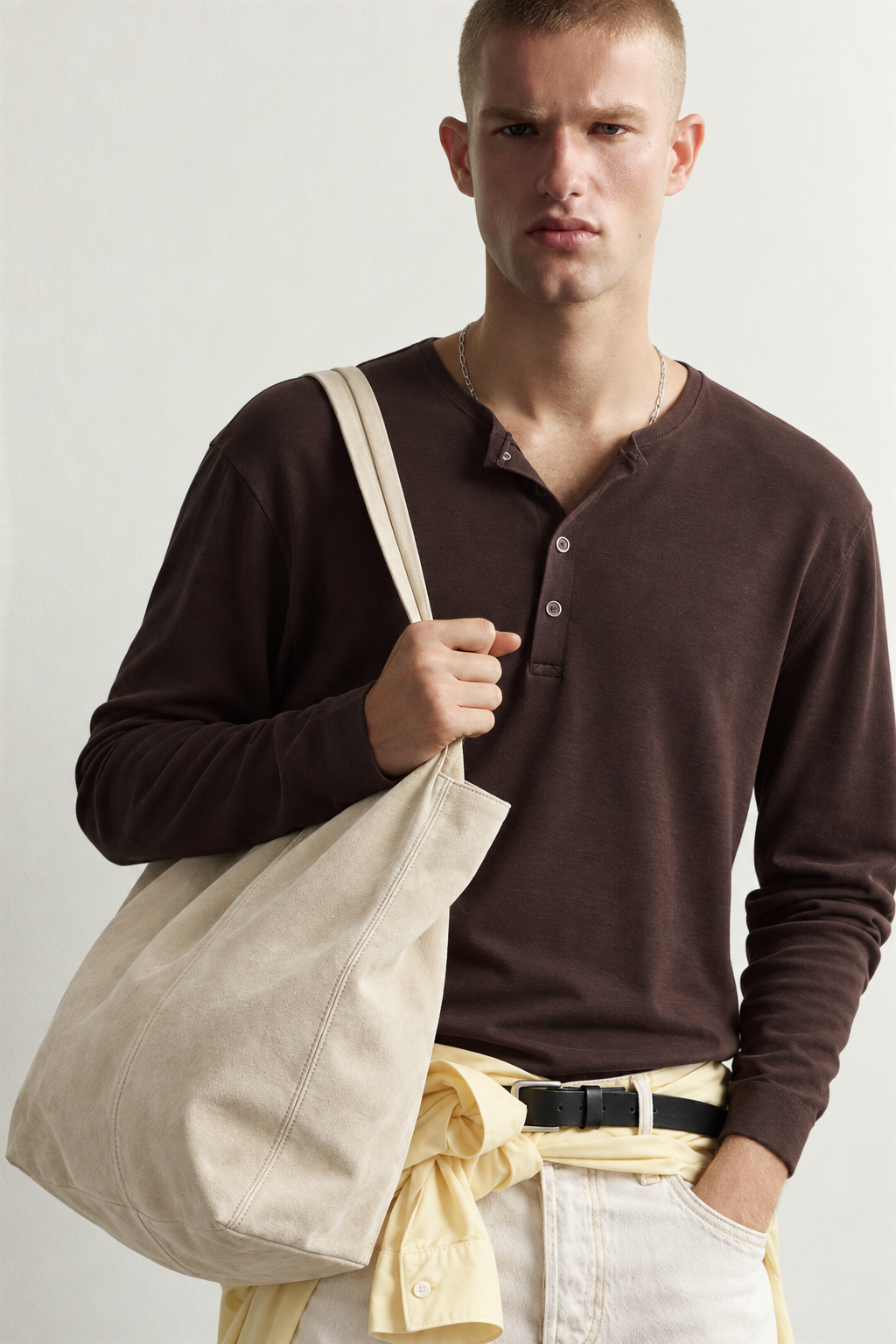Erkek Henley Yaka Düğmeli Oversize Sweatshirt