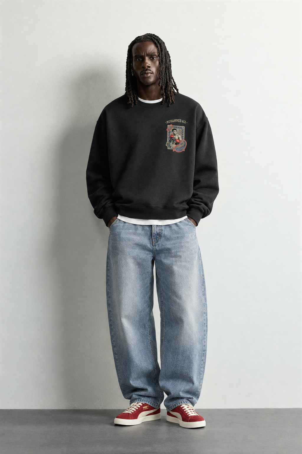 Erkek İçi Şardonlu Muhammed Ali Patch Baskılı Oversize Sweatshirt