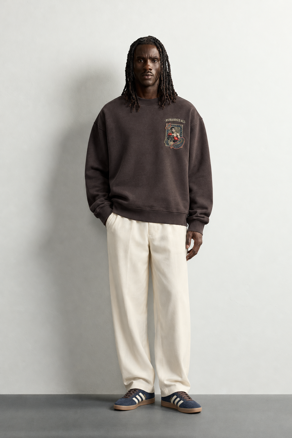 Erkek İçi Şardonlu Muhammed Ali Patch Baskılı Oversize Sweatshirt