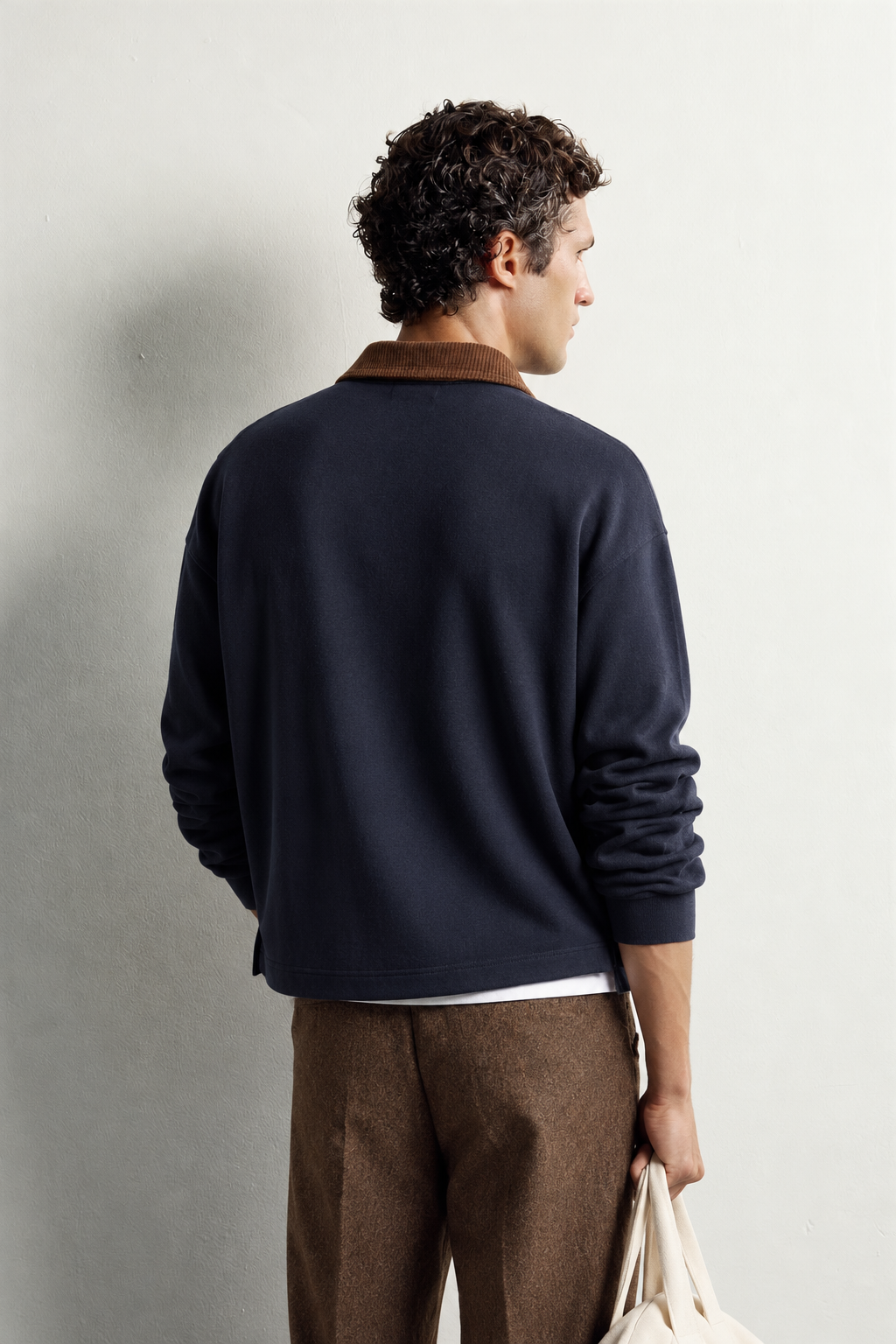 Erkek Kadife Yaka Fermuarlı Oversize Sweatshirt