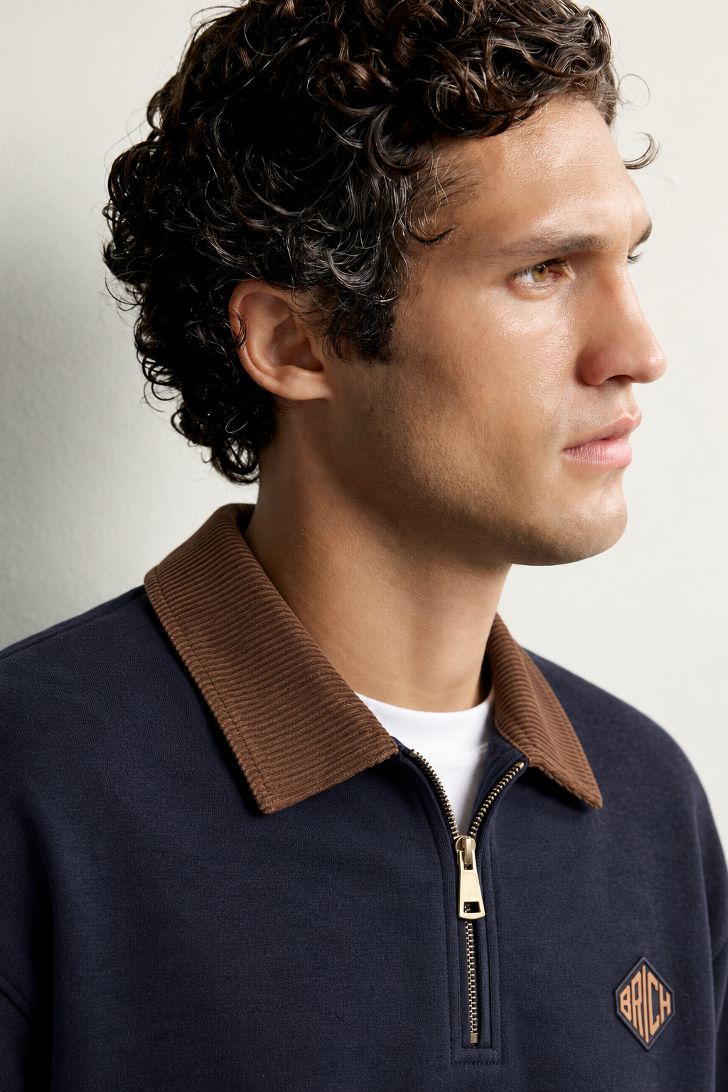 Erkek Kadife Yaka Fermuarlı Oversize Sweatshirt
