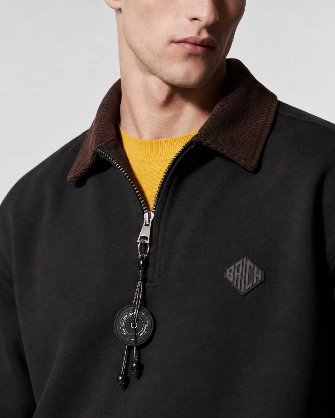 Erkek Kadife Yaka Fermuarlı Oversize Sweatshirt