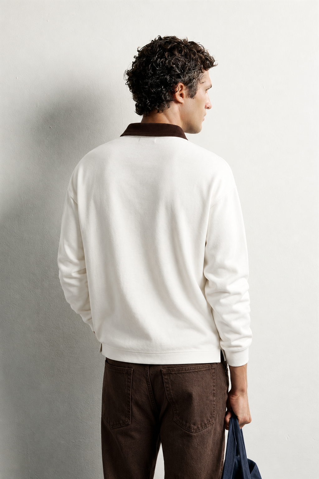 Erkek Kadife Yaka Fermuarlı Oversize Sweatshirt