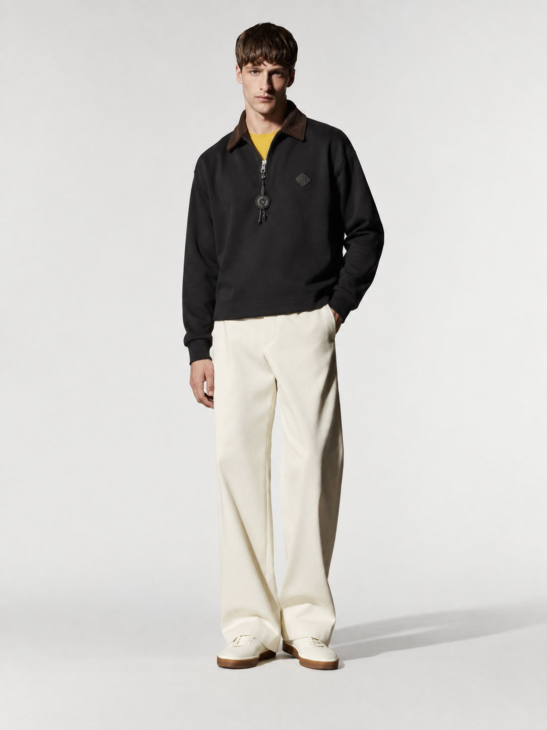 Erkek Kadife Yaka Fermuarlı Oversize Sweatshirt