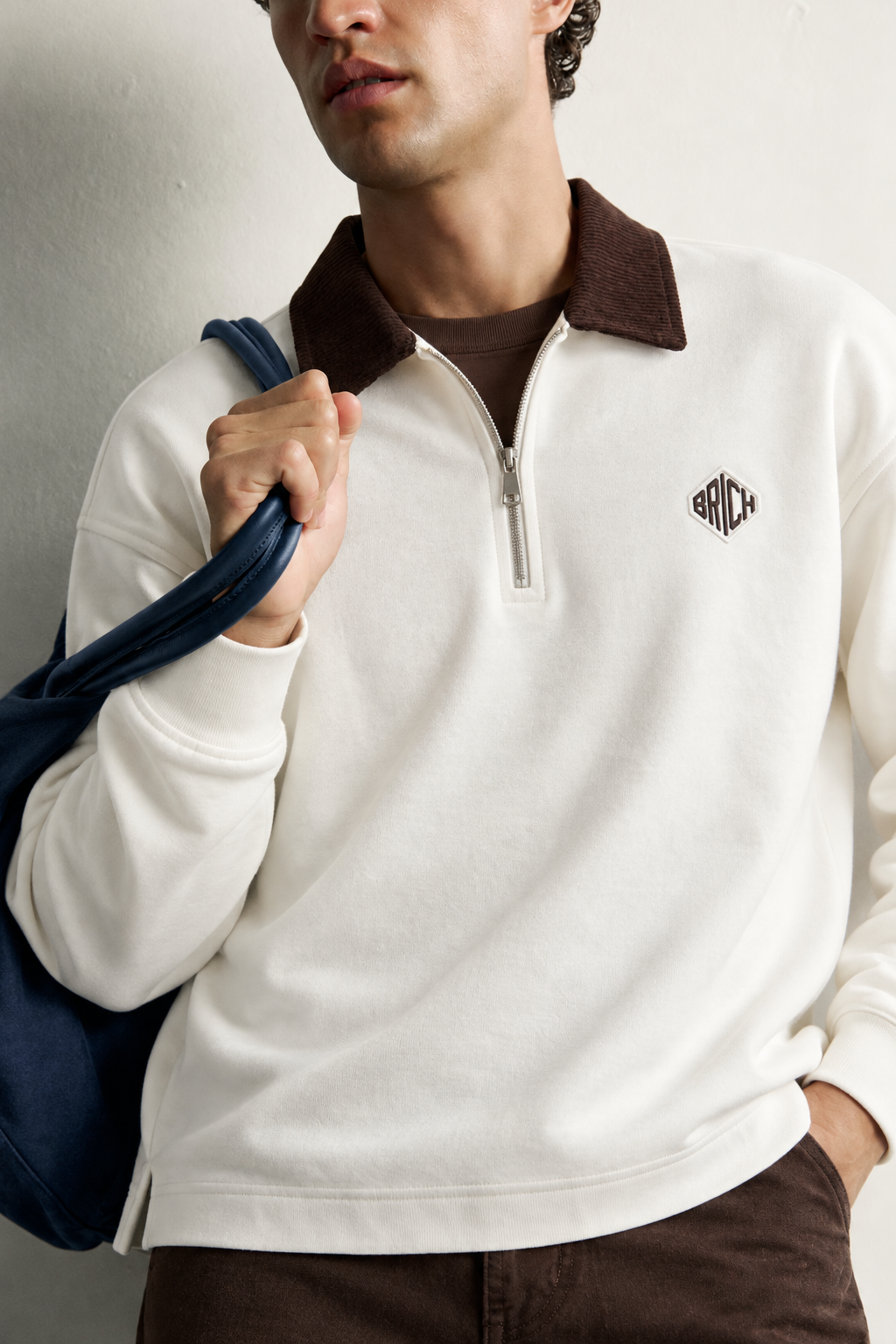 Erkek Kadife Yaka Fermuarlı Oversize Sweatshirt